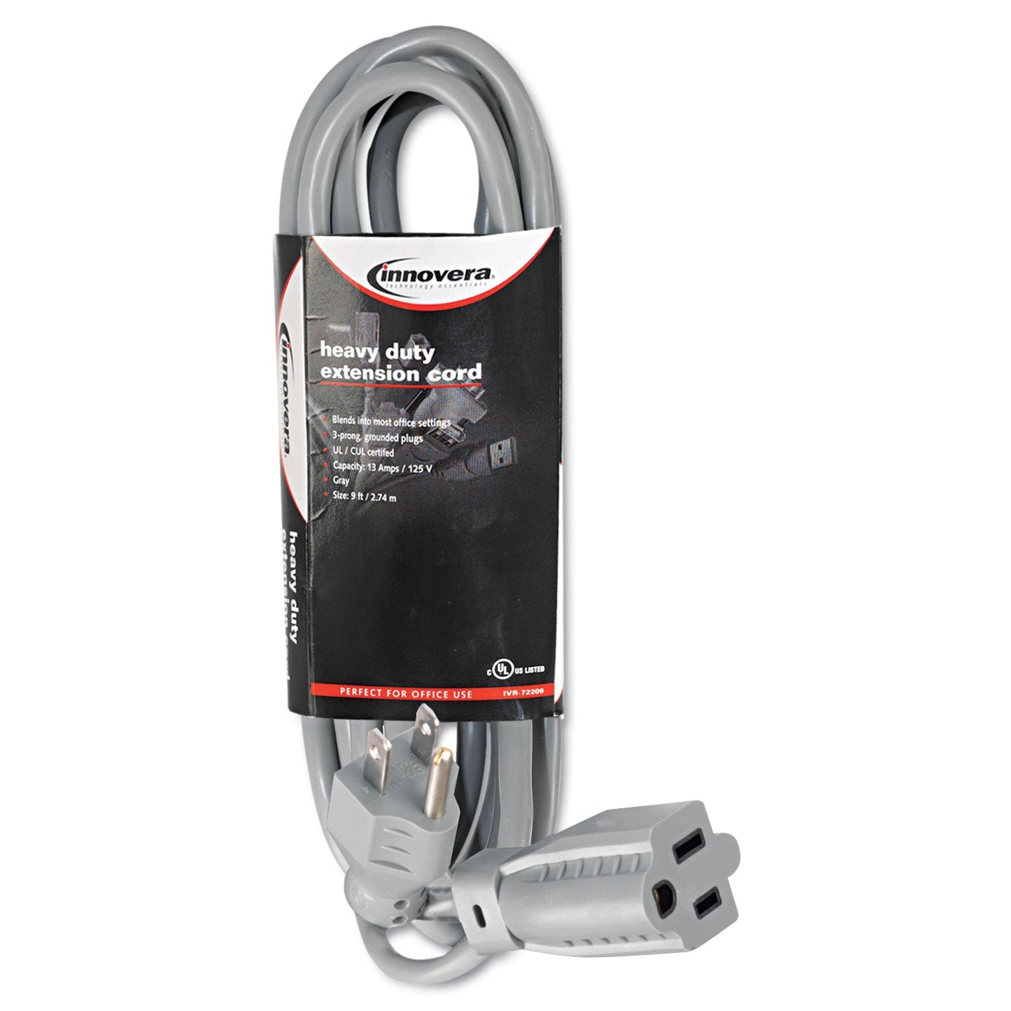 Indoor Heavy-Duty Extension Cord, 9 ft, 13 A, Gray - OrderMe