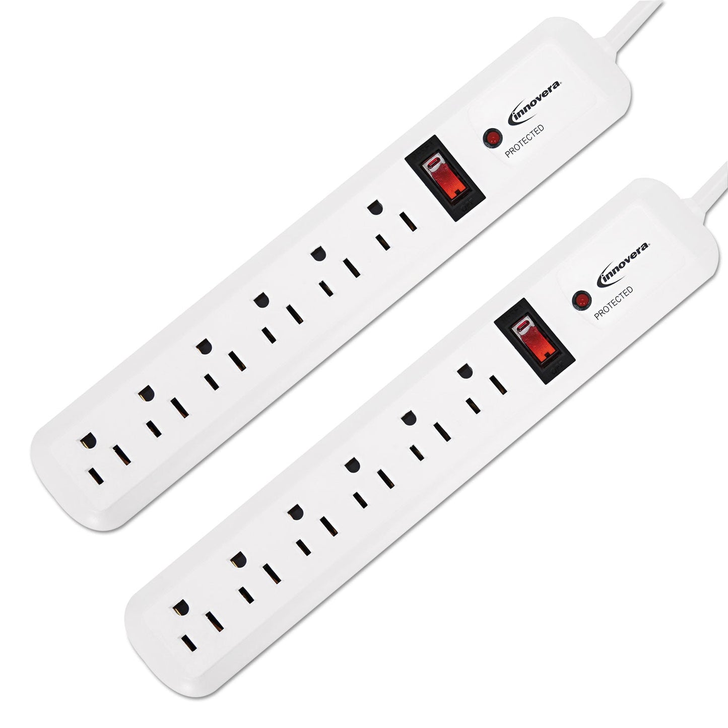 Surge Protector, 6 AC Outlets, 4 ft Cord, 540 J, White, 2/Pack - OrderMe