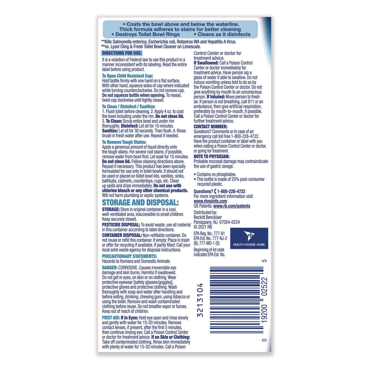 Disinfectant Toilet Bowl Cleaner, Atlantic Fresh, 24 oz Bottle, 9/Carton - OrderMe
