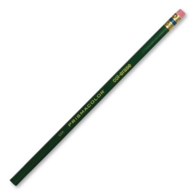 Col-Erase Pencil with Eraser, 0.7 mm, 2B (#1), Green Lead, Green Barrel, Dozen