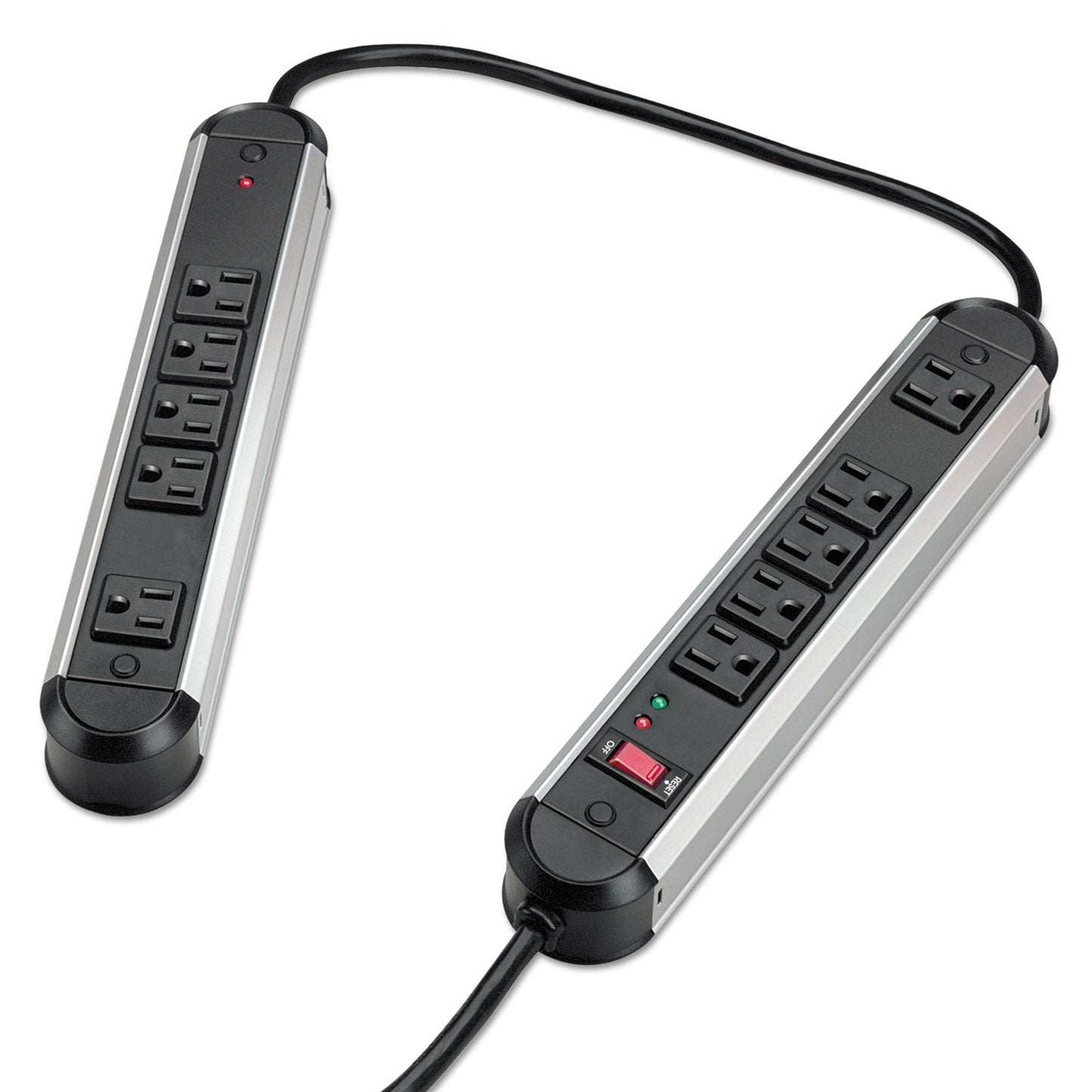 Split Metal Surge Protector, 10 AC Outlets, 6 ft Cord, 1,250 J, Black/Silver - OrderMe