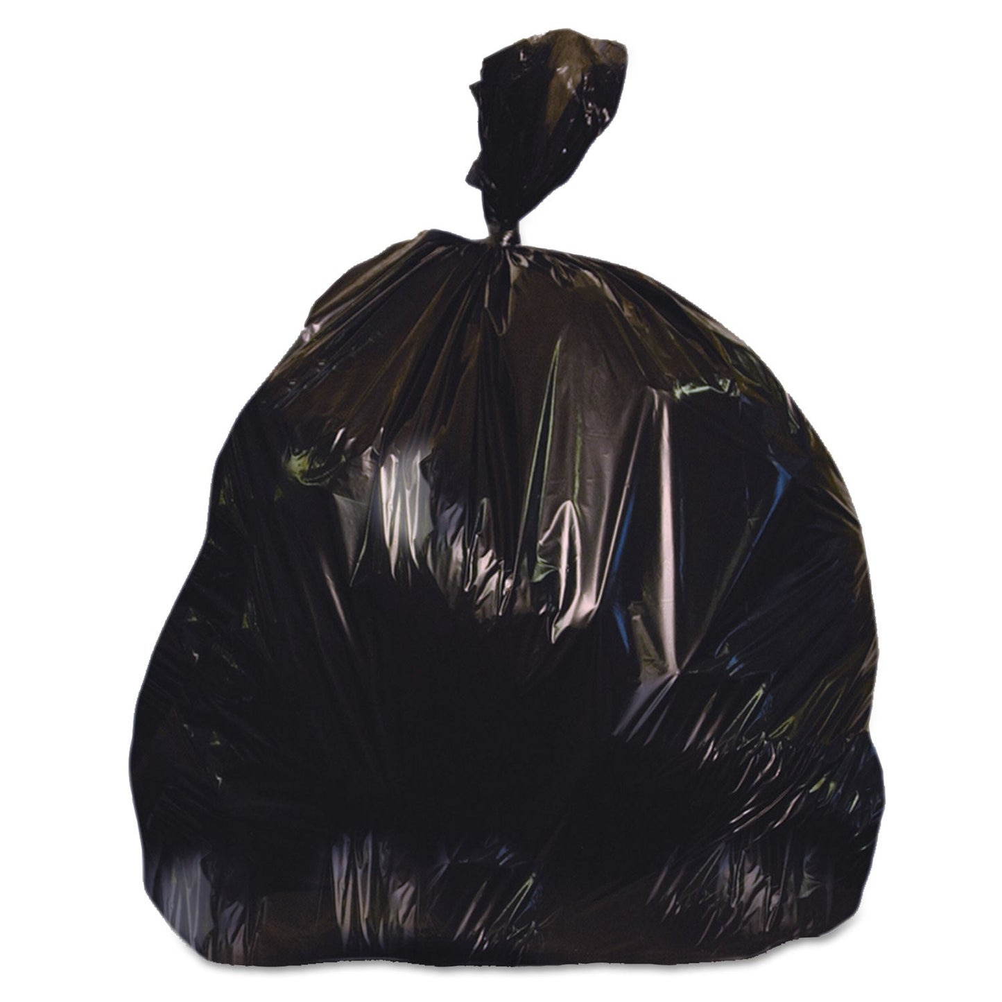 Single black linear low-density can liner, 60-gallon size, 38" x 58", displayed standing upright.product-image