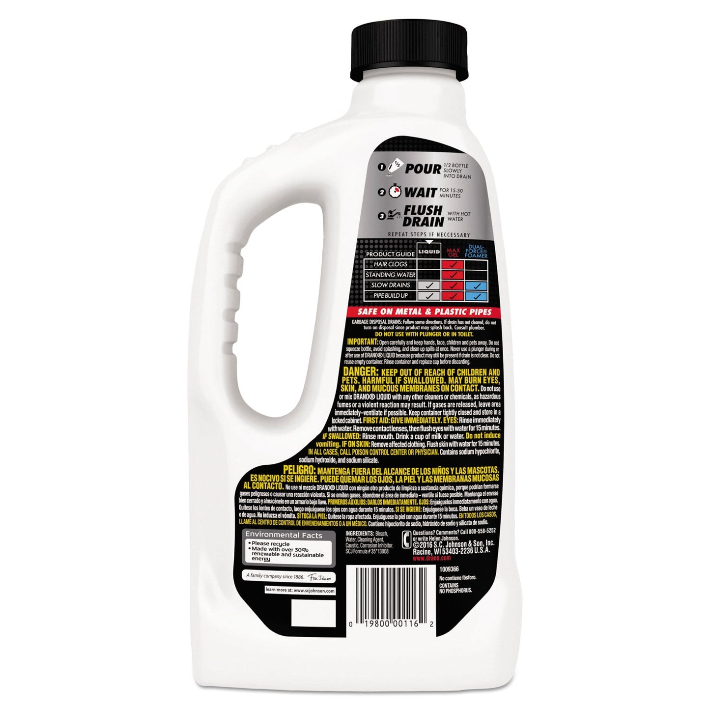Liquid Drain Cleaner, 32 oz Safety Cap Bottle, 12/Carton - OrderMe