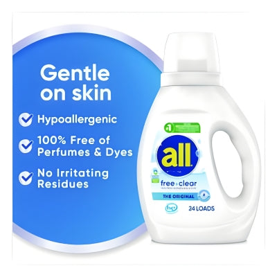 all® Free Clear HE Laundry Detergent, 24 Loads, Unscented, 30 oz Bottle, 6/Carton - OrderMe