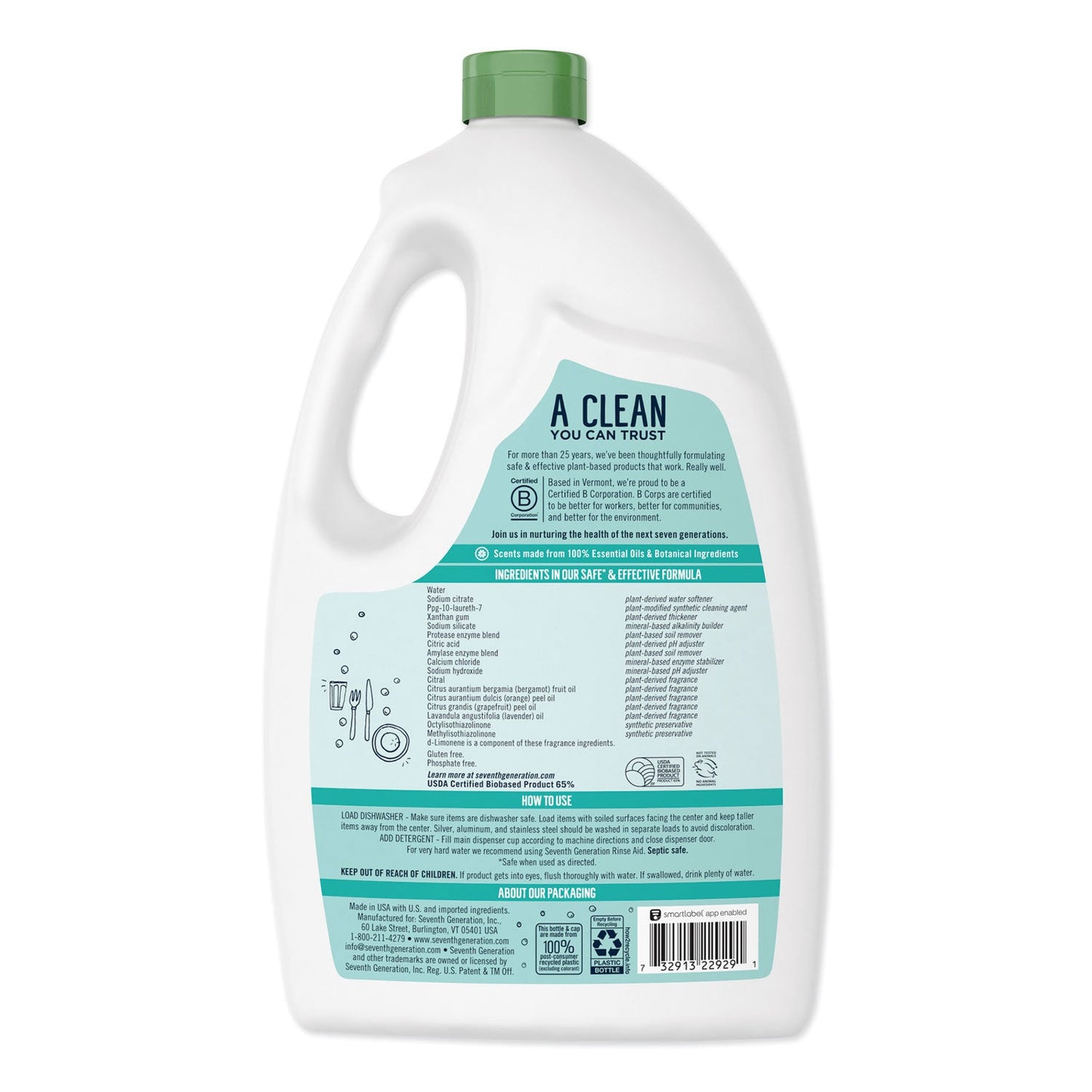 Natural Automatic Dishwasher Gel, Ultra Power Plus, Fresh Citrus, 65 oz Bottle - OrderMe