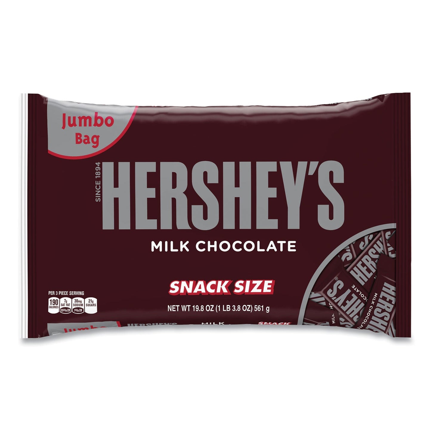 19.8 oz bag of milk chocolate snack size bars with vibrant branded packaging and visible product details product-image