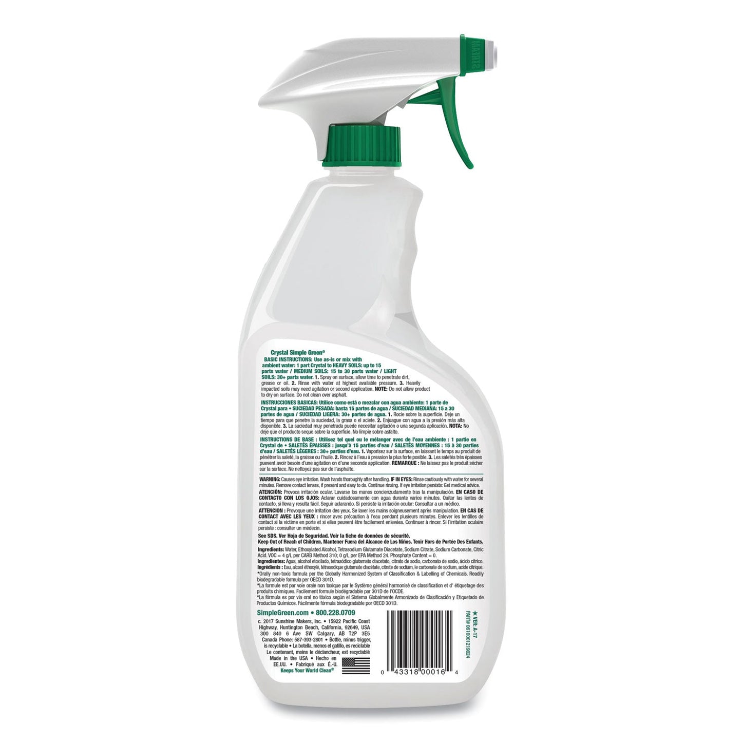 Crystal Industrial Cleaner/Degreaser, 24 oz Spray Bottle, 12/Carton - OrderMe