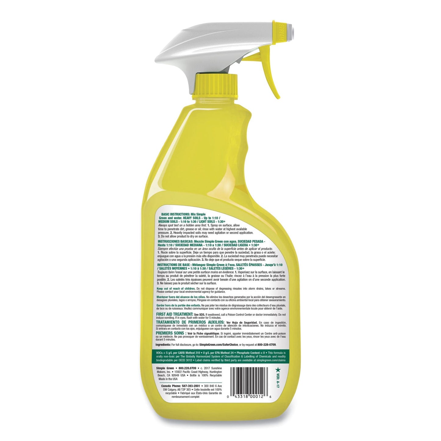 Industrial Cleaner and Degreaser, Concentrated, Lemon, 24 oz Spray Bottle, 12/Carton - OrderMe