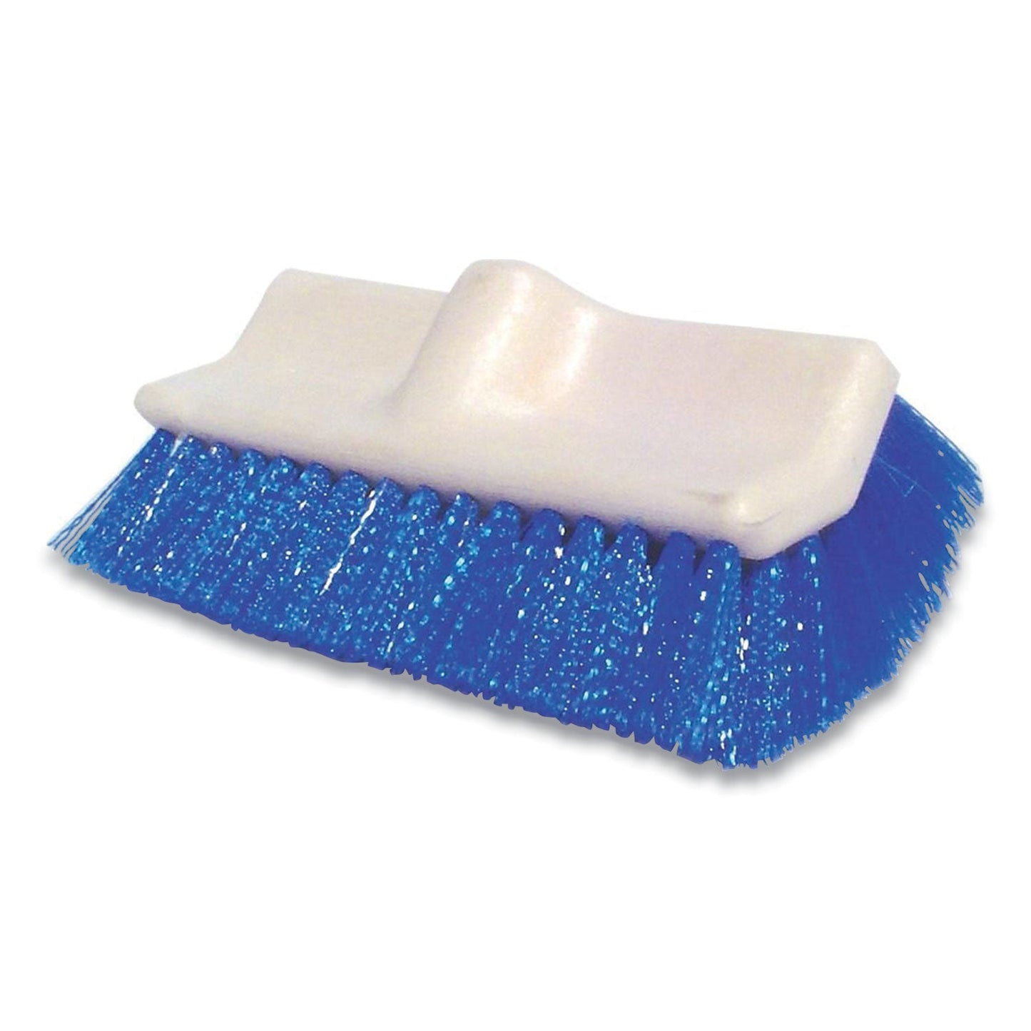 Synthetic Fiber Scrub Brush, Blue Synthetic Bristles, 10" Brush, White Foam Handle - OrderMe