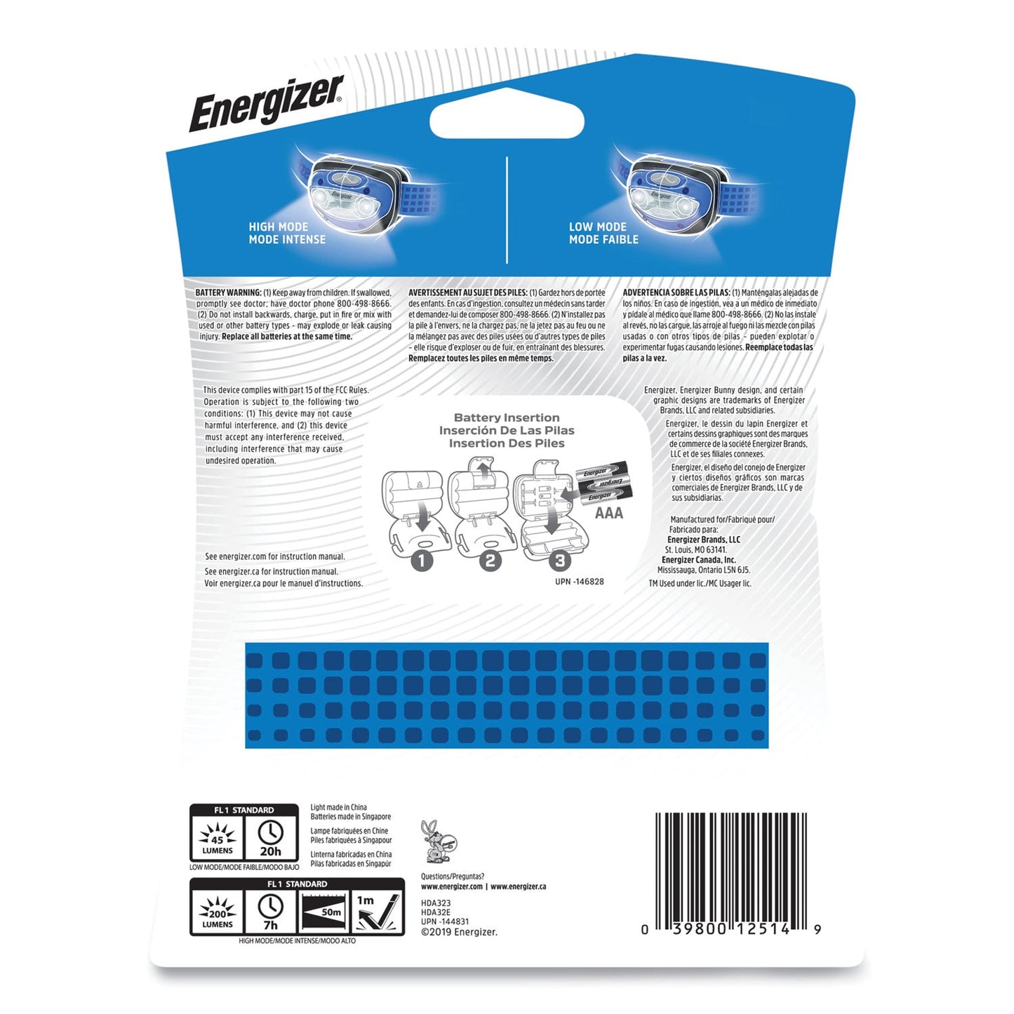 LED Headlight, 3 AAA Batteries (Included), Blue - OrderMe