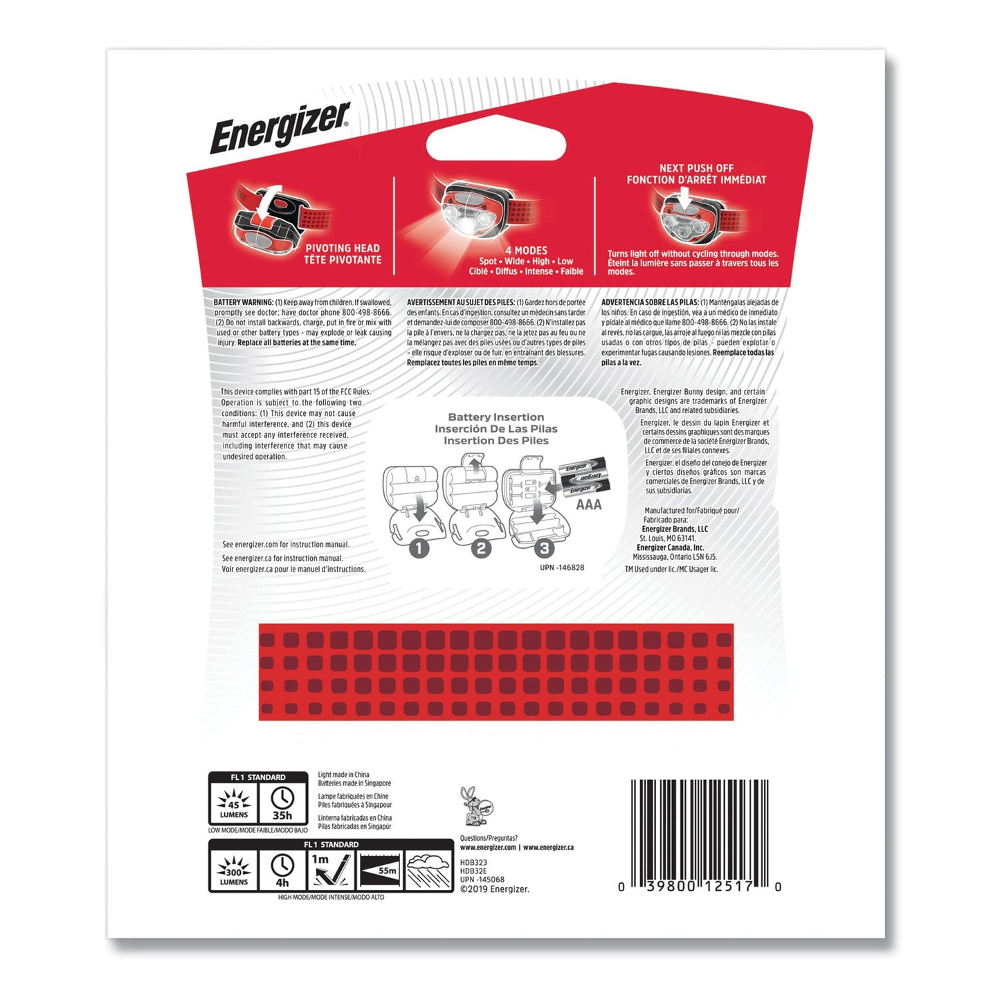 LED Headlight, 3 AAA Batteries (Included), Red - OrderMe