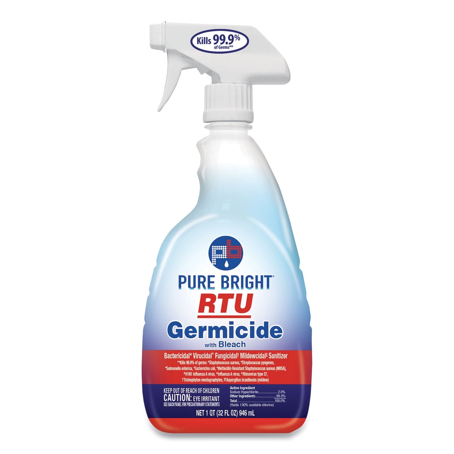 RTU Germicide With Bleach, Fresh Scent, 32 oz Spray Bottle, 9/Carton - OrderMe