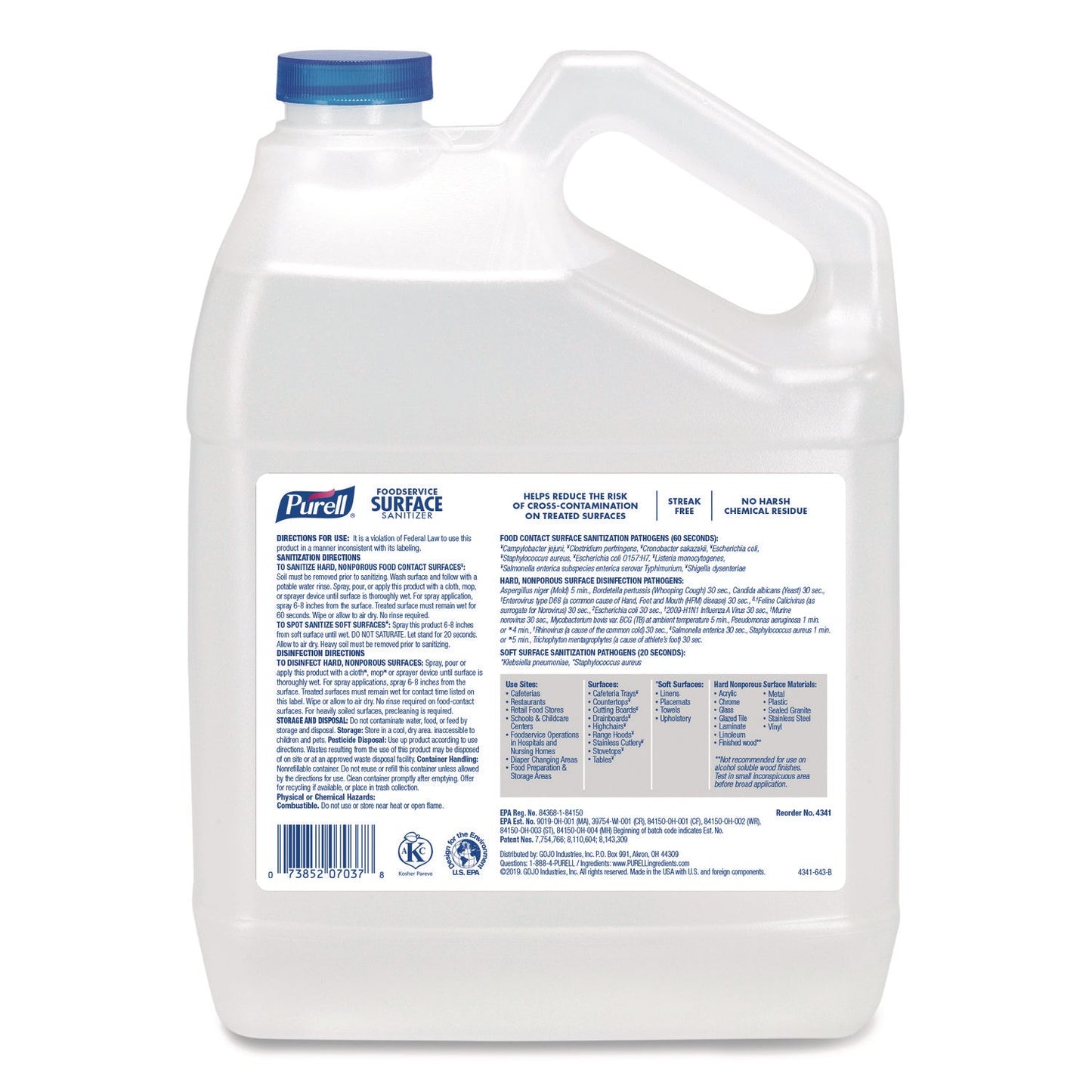 Foodservice Surface Sanitizer, Fragrance Free, 1 gal Bottle, 4/Carton - OrderMe