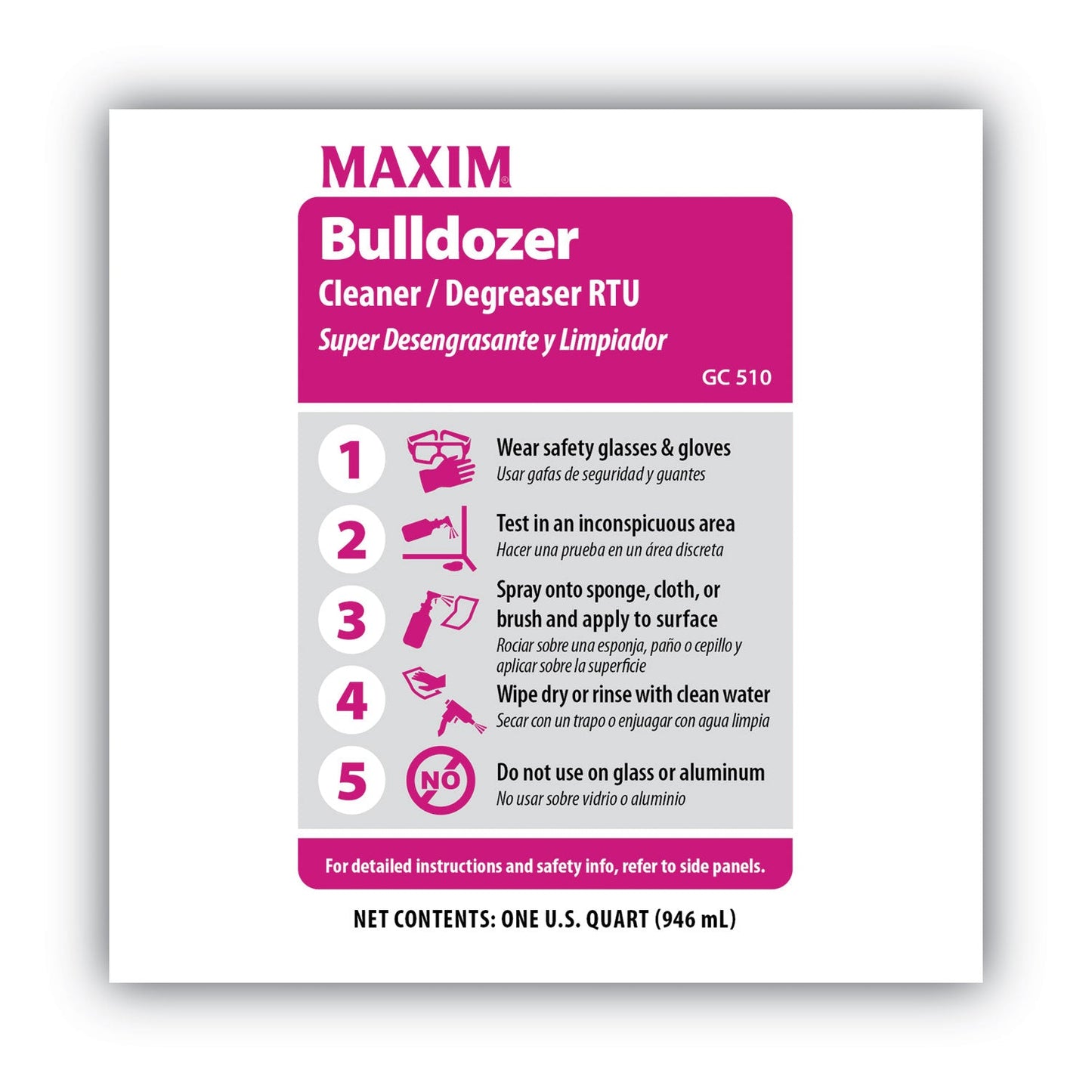 Bulldozer Cleaner/Degreaser RTU, Safe-to-Ship, Lemon Scent, 32 oz, 6/Carton - OrderMe
