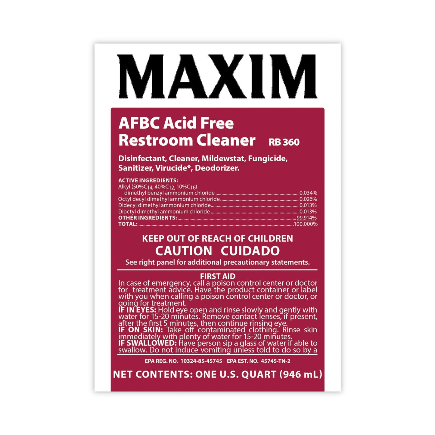 AFBC Acid-Free Restroom Cleaner, Safe-to-Ship, Fresh Scent, 32 oz Bottle, 6/Carton - OrderMe