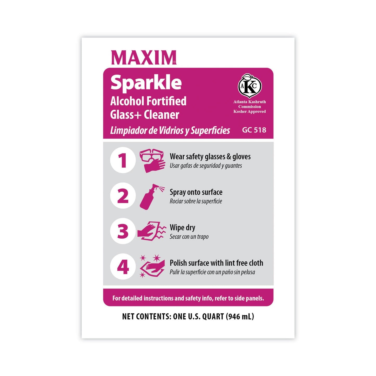 RTU Sparkle Glass Cleaner, Safe-to-Ship, 32 oz Bottle, 6/Carton - OrderMe
