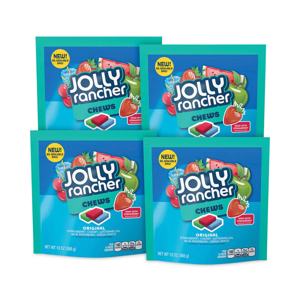 Jolly Rancher® Chews Candy, Assorted Flavors, 13 oz Pouches, 4/Carton - OrderMe