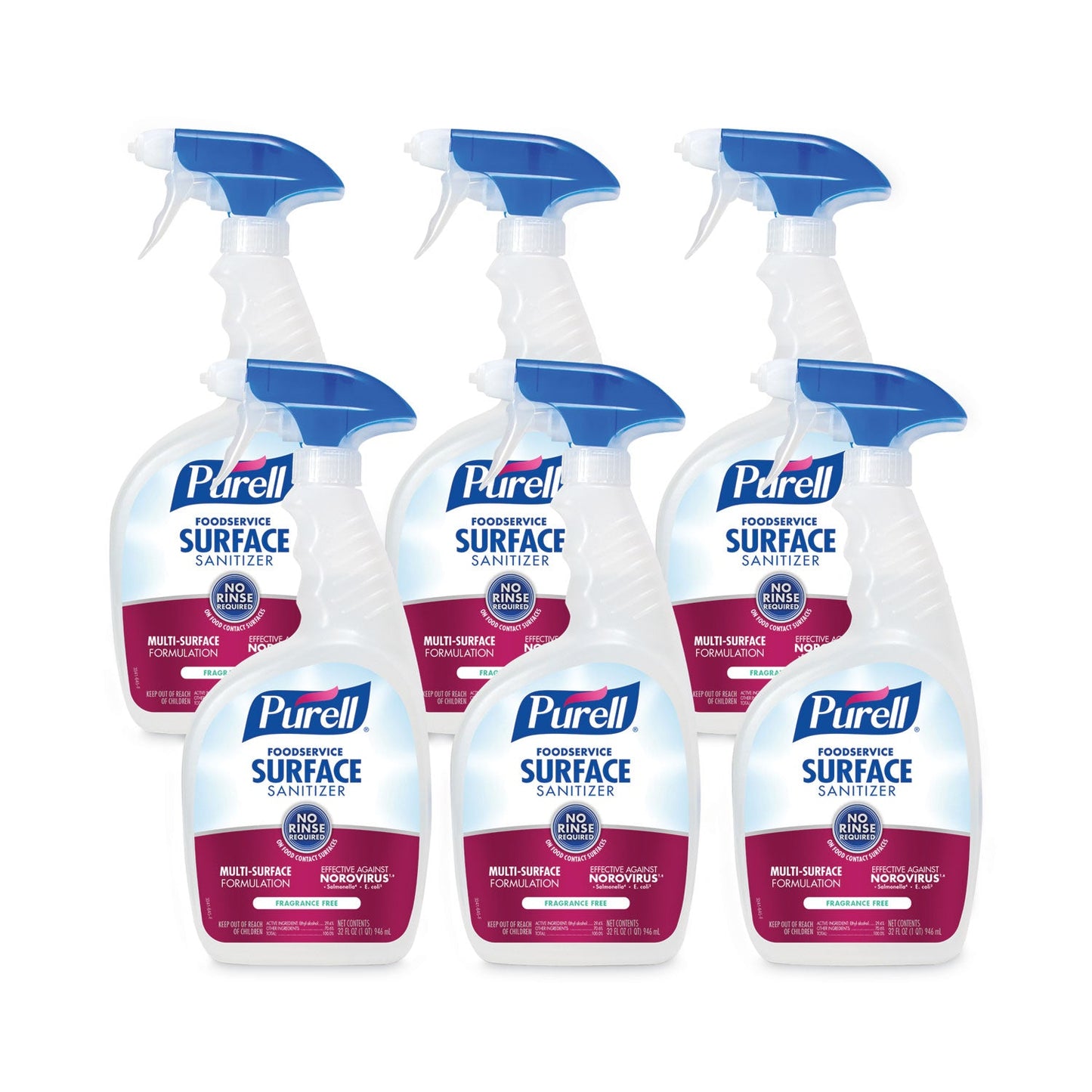 Foodservice Surface Sanitizer, Fragrance Free, 32 oz Capped Bottle with Spray Trigger Included in Carton, 6/Carton - OrderMe