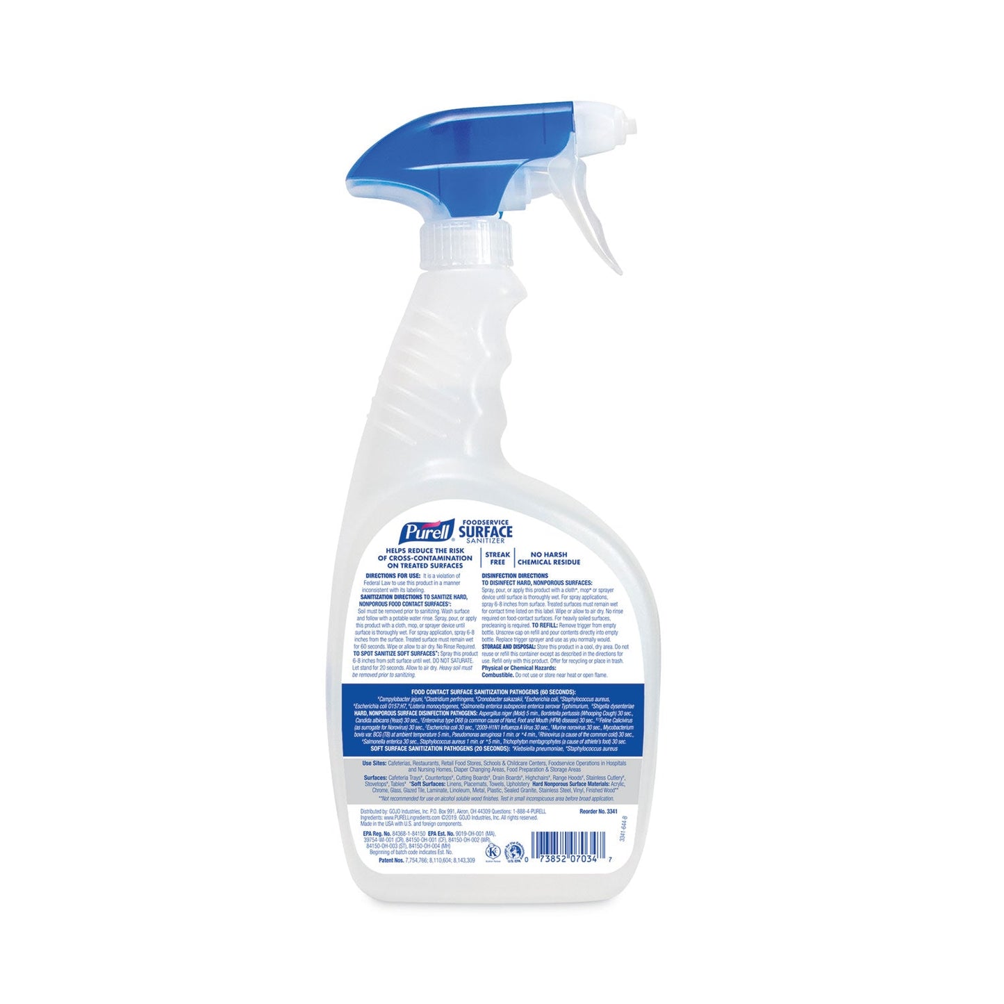 Foodservice Surface Sanitizer, Fragrance Free, 32 oz Capped Bottle with Spray Trigger Included in Carton, 6/Carton - OrderMe