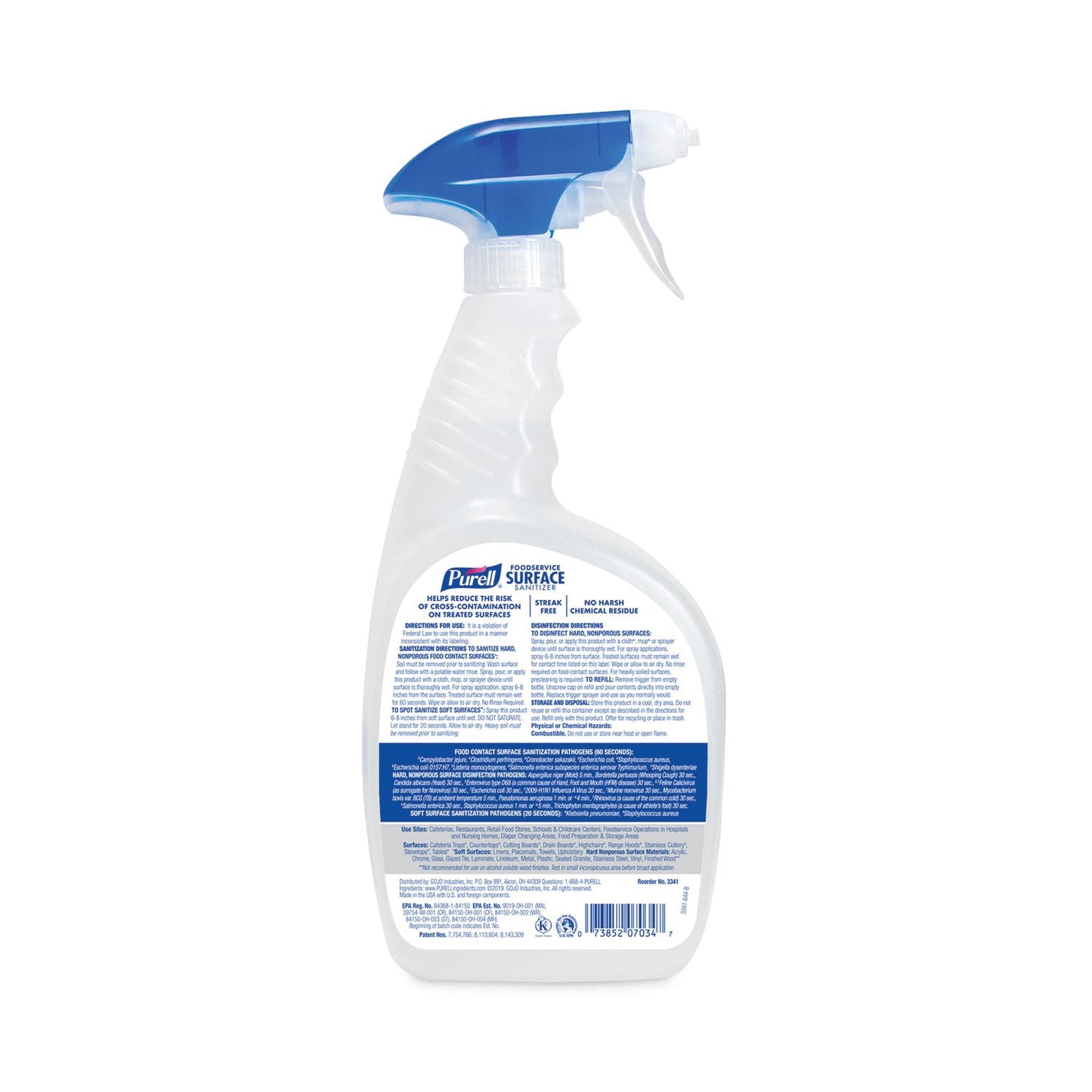 Foodservice Surface Sanitizer3, Fragrance Free, 32 oz Bottle with Spray Trigger Attached, 6/Carton - OrderMe