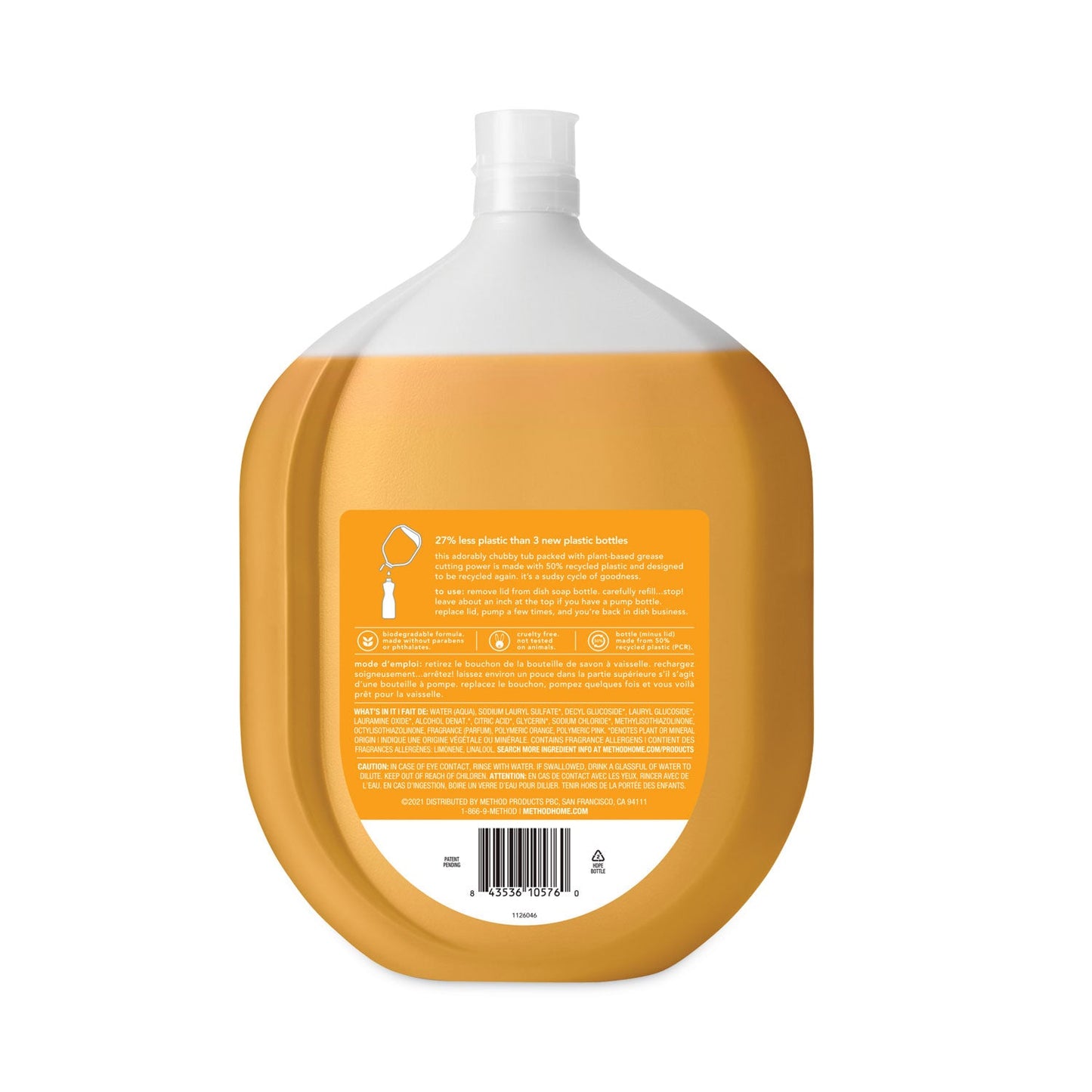 Dish Soap Refill Tub, Clementine Scent, 54 oz Tub, 4/Carton - OrderMe