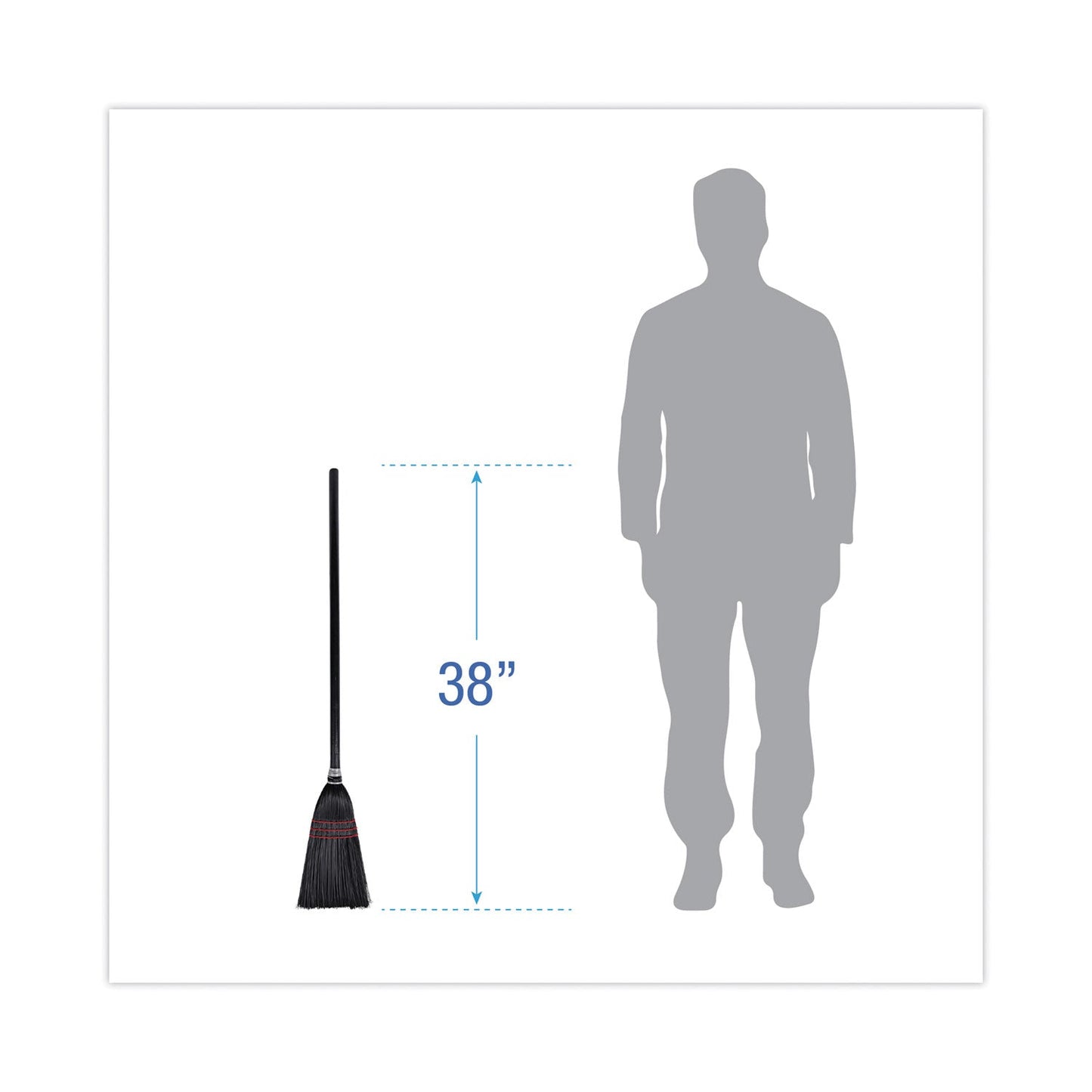Flag Tipped Poly Lobby Brooms, Flag Tipped Poly Bristles, 38" Overall Length, Natural/Black, 12/Carton - OrderMe