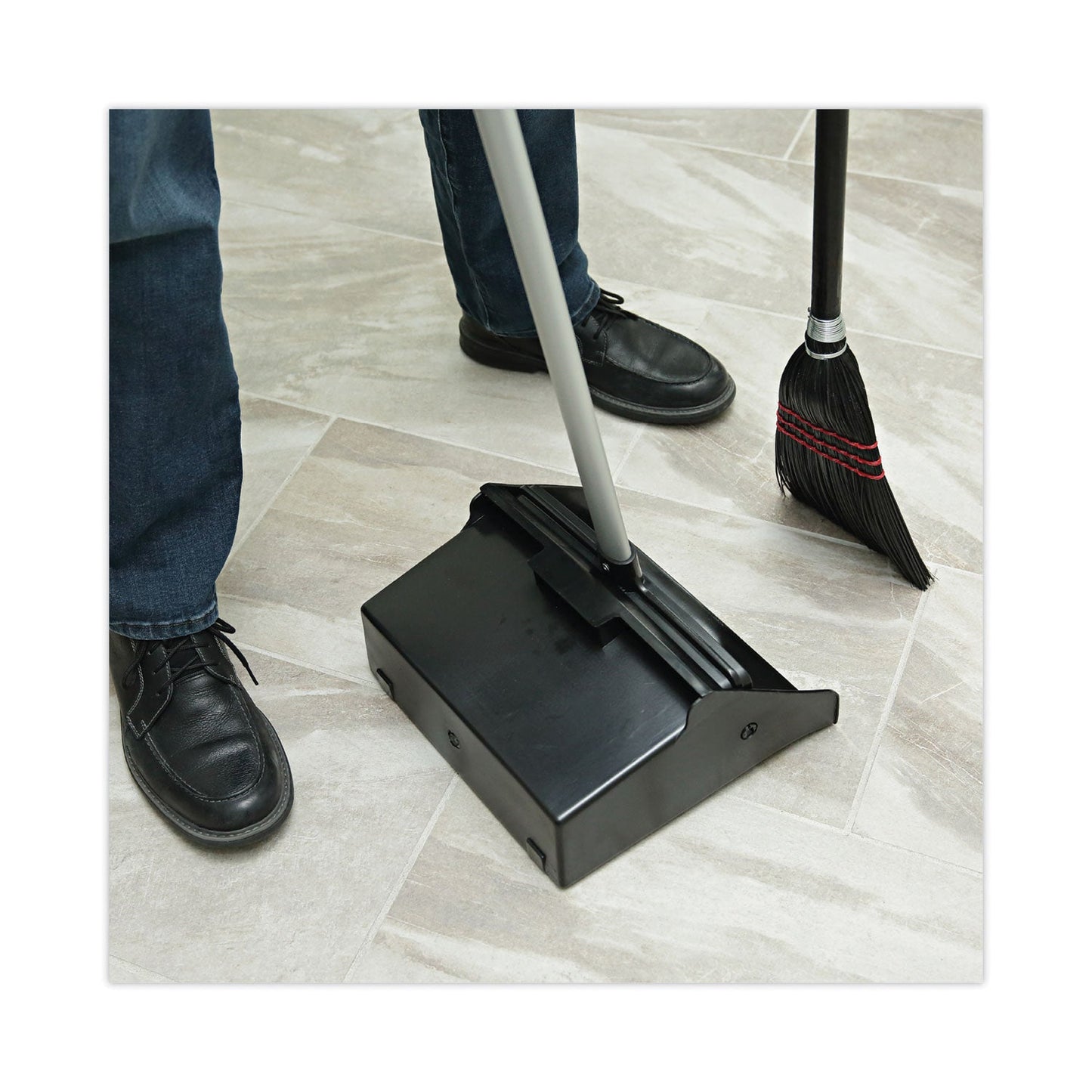 Flag Tipped Poly Lobby Brooms, Flag Tipped Poly Bristles, 38" Overall Length, Natural/Black, 12/Carton - OrderMe