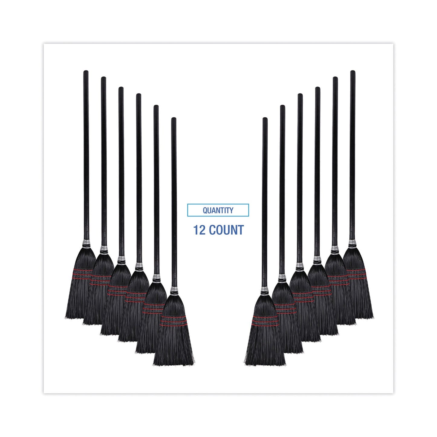 Flag Tipped Poly Lobby Brooms, Flag Tipped Poly Bristles, 38" Overall Length, Natural/Black, 12/Carton - OrderMe