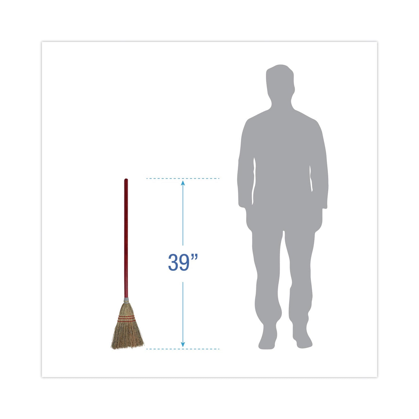 Corn Fiber Lobby/Toy Broom, Corn Fiber Bristles, 39" Overall Length, Red, 12/Carton - OrderMe