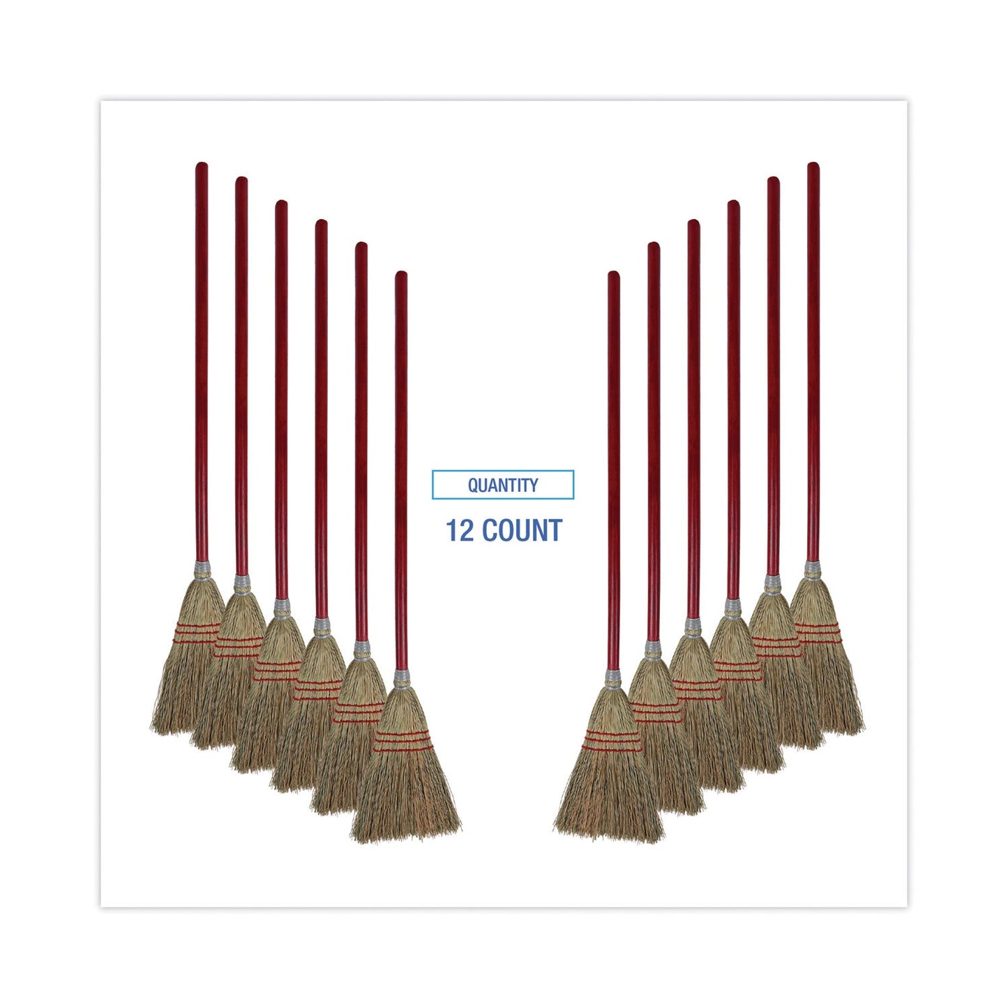 Corn Fiber Lobby/Toy Broom, Corn Fiber Bristles, 39" Overall Length, Red, 12/Carton - OrderMe