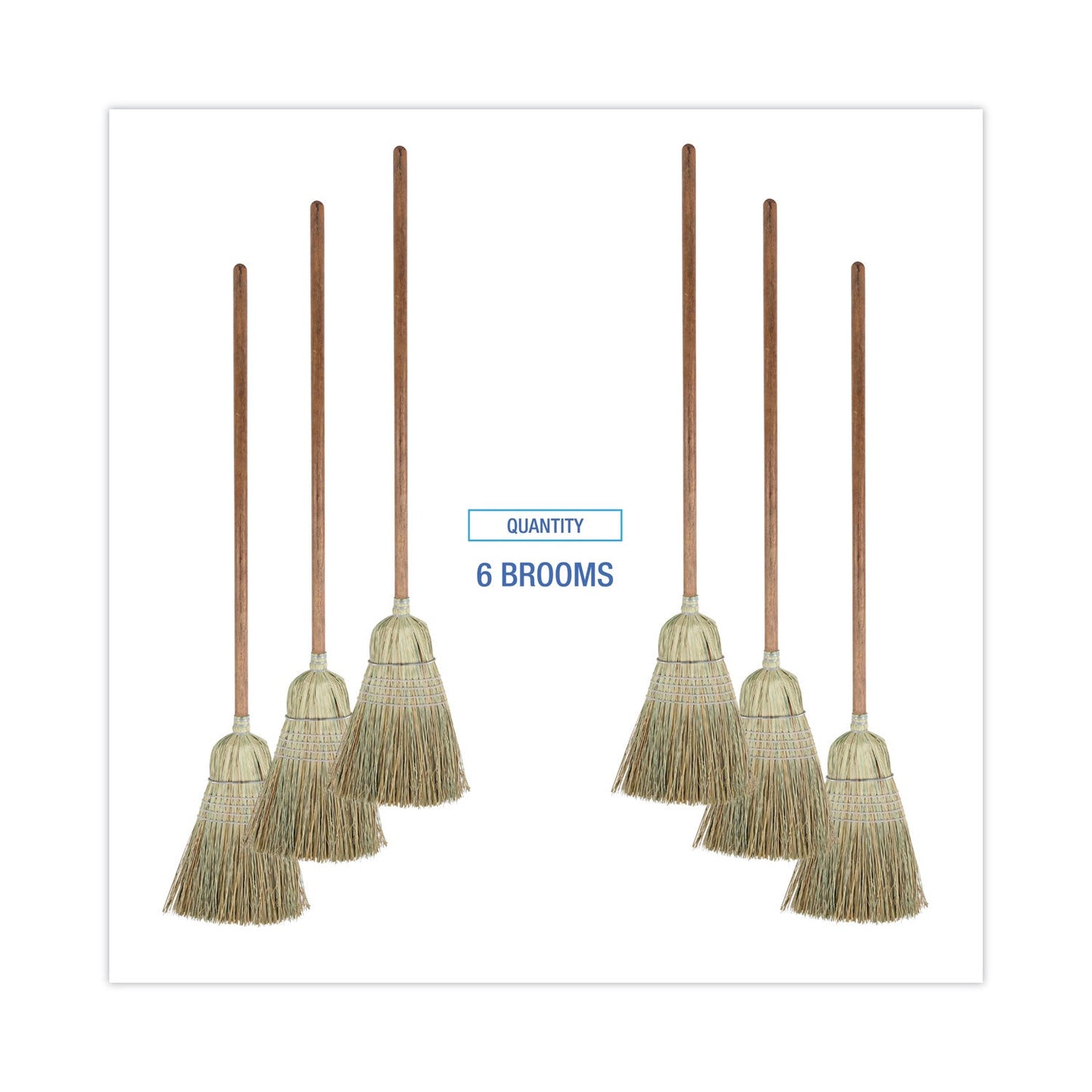 Corn Fiber Brooms, Corn/Synthetic Fiber Bristles, 60" Overall Length, Gray/Natural, 6/Carton - OrderMe