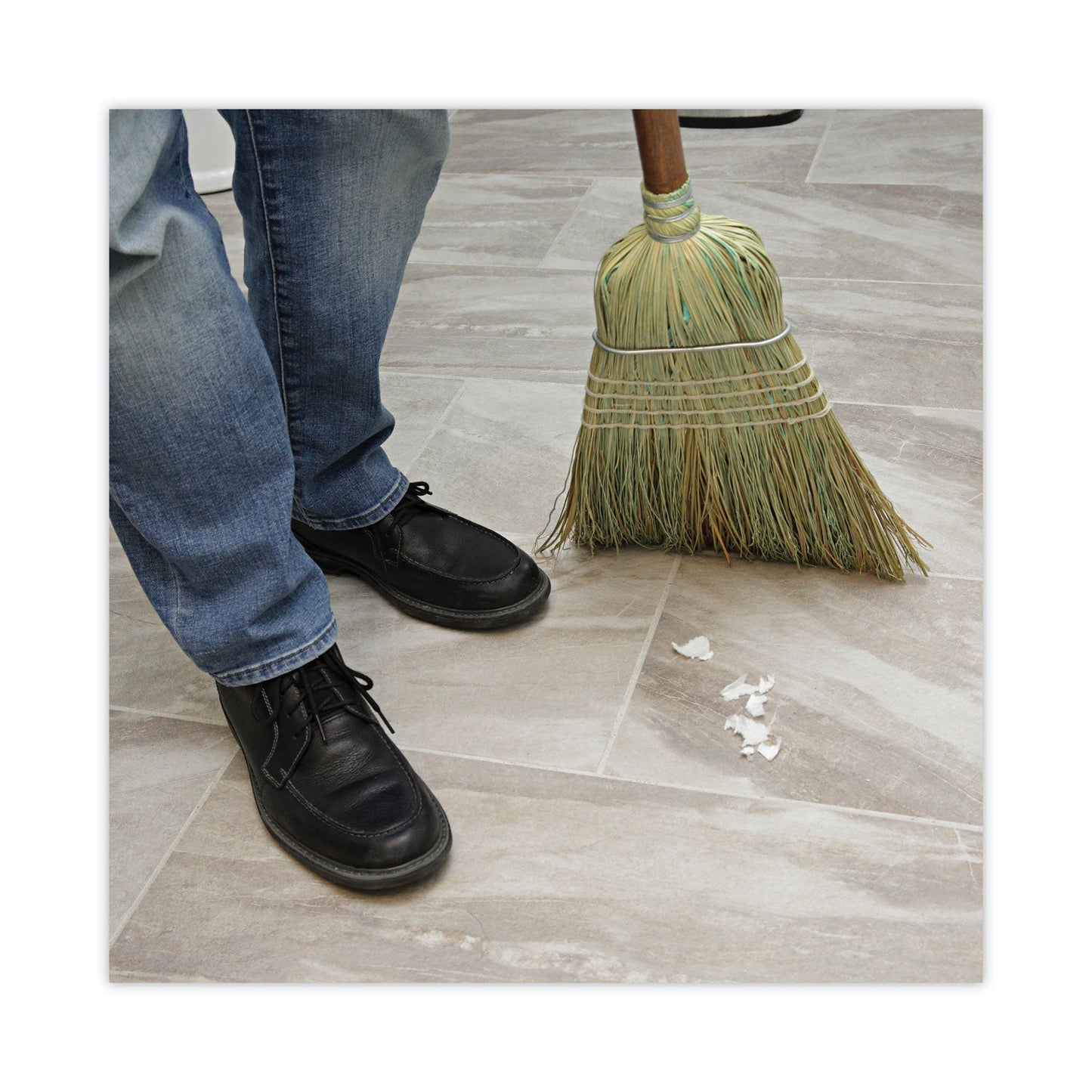 Corn Fiber Brooms, Corn/Synthetic Fiber Bristles, 60" Overall Length, Gray/Natural, 6/Carton - OrderMe