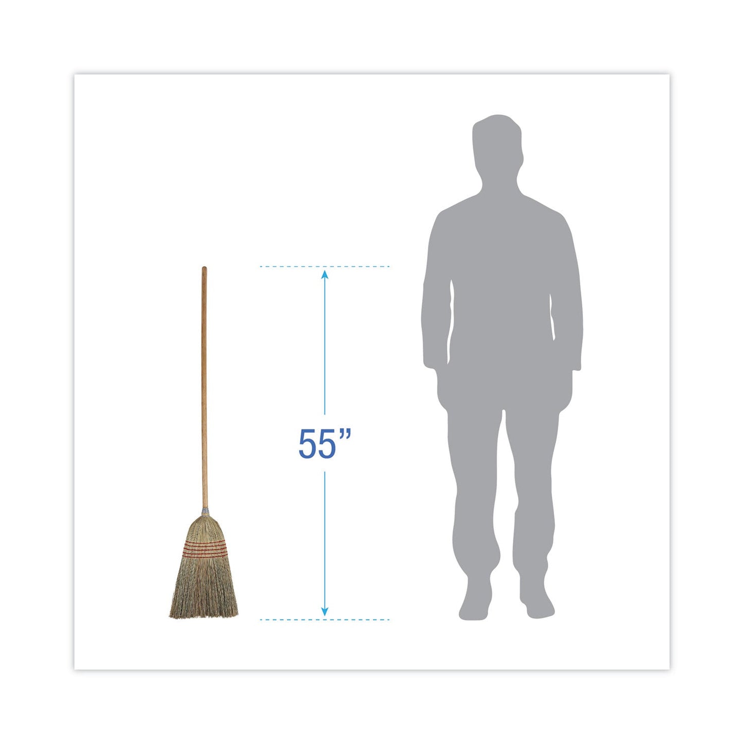 Parlor Broom, Corn Fiber Bristles, 55" Overall Length, Natural - OrderMe