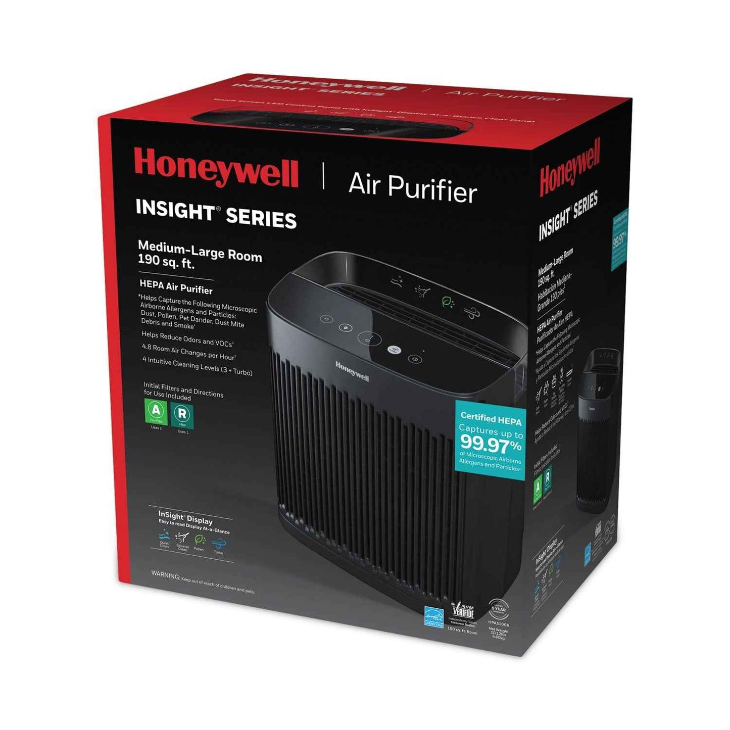 InSight HEPA Air Purifier HPA5100B, 190 sq ft Room Capacity, Black - OrderMe