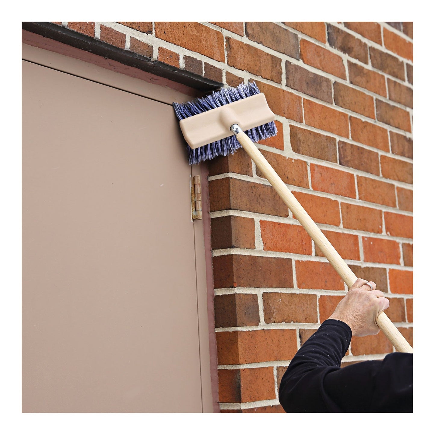 Dual-Surface Black Polypropylene Bristles, 10" Brush, Brown Plastic Handle - OrderMe