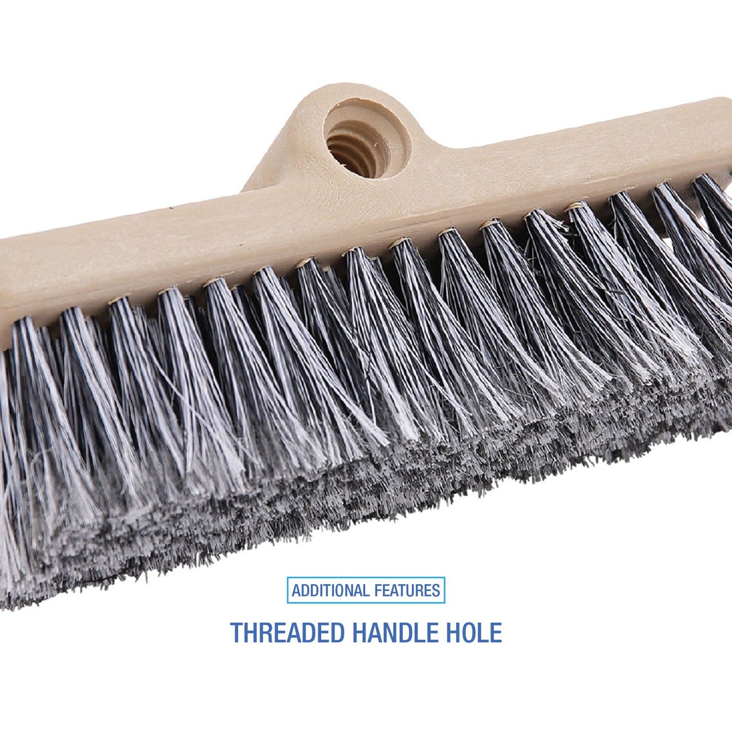 Dual-Surface Black Polypropylene Bristles, 10" Brush, Brown Plastic Handle - OrderMe