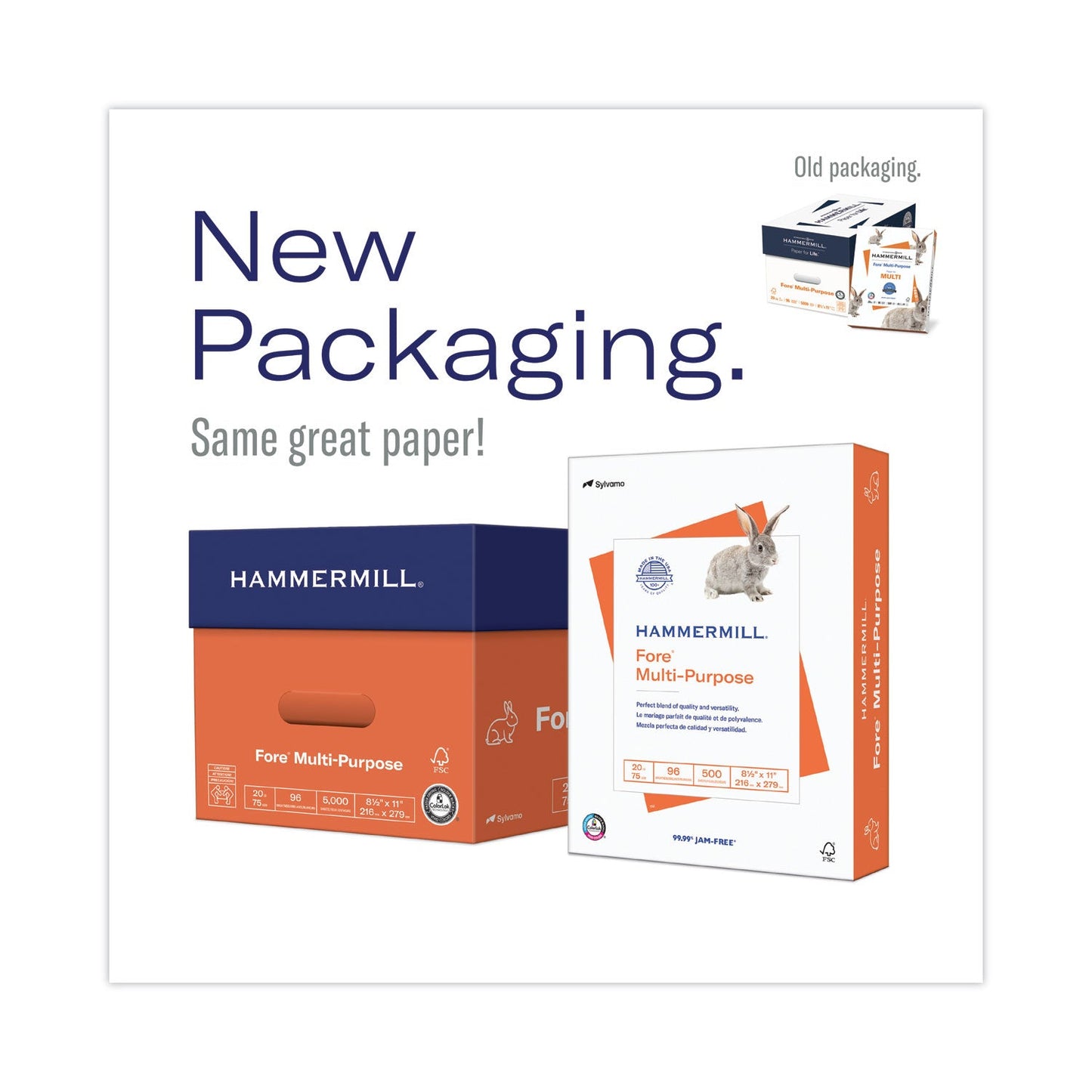 Top-down view of partially opened Fore paper ream revealing white sheets inside.
product-image