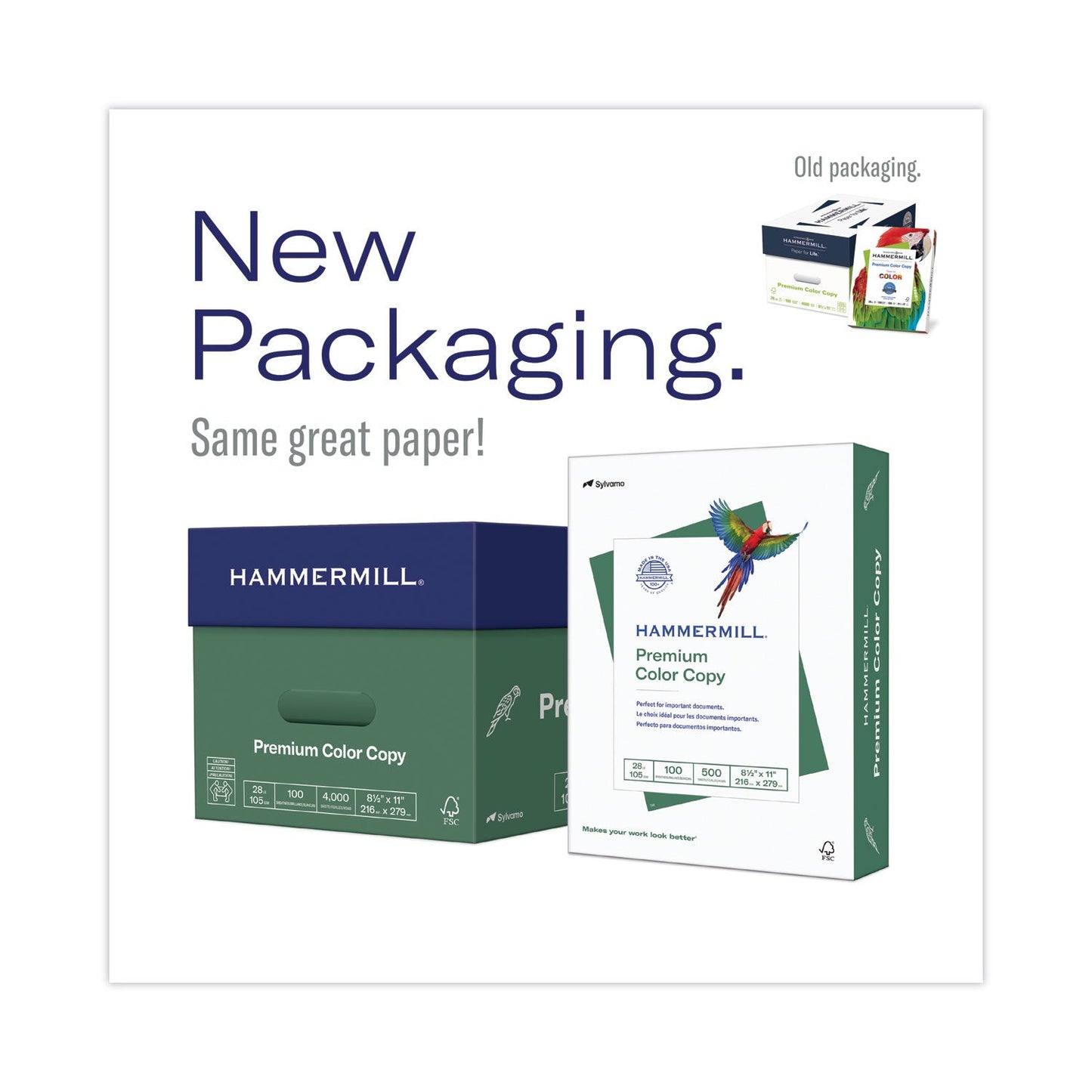 Top-down angle showing stack of Premium Color Copy paper, 32 lb bond weight, 100 brightness.
product-image