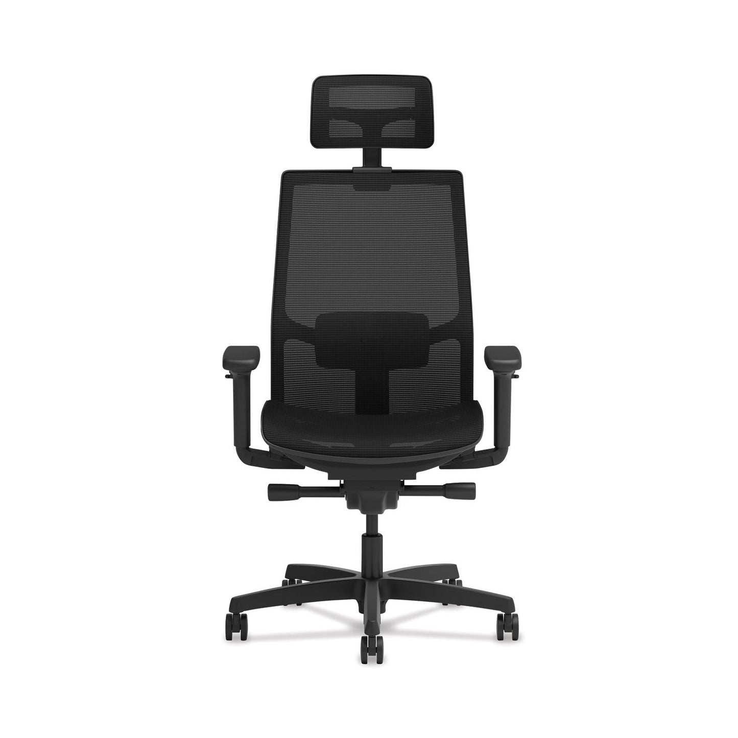 Back view of the Ignition 2.0 chair showcasing breathable 4-way stretch mesh and sturdy black frame.