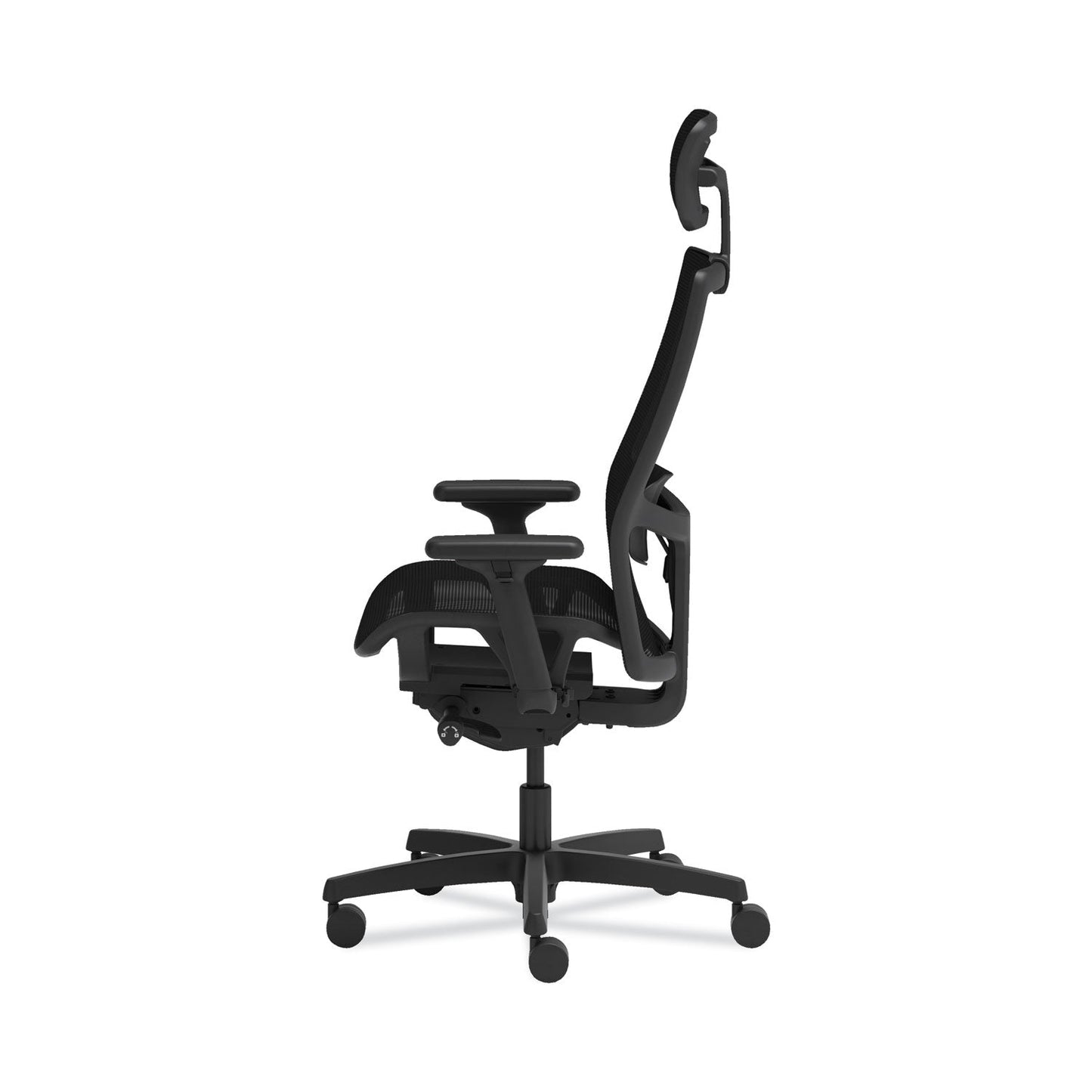 Close-up of adjustable seat height and armrest controls on the Ignition 2.0 Mesh Task Chair.
