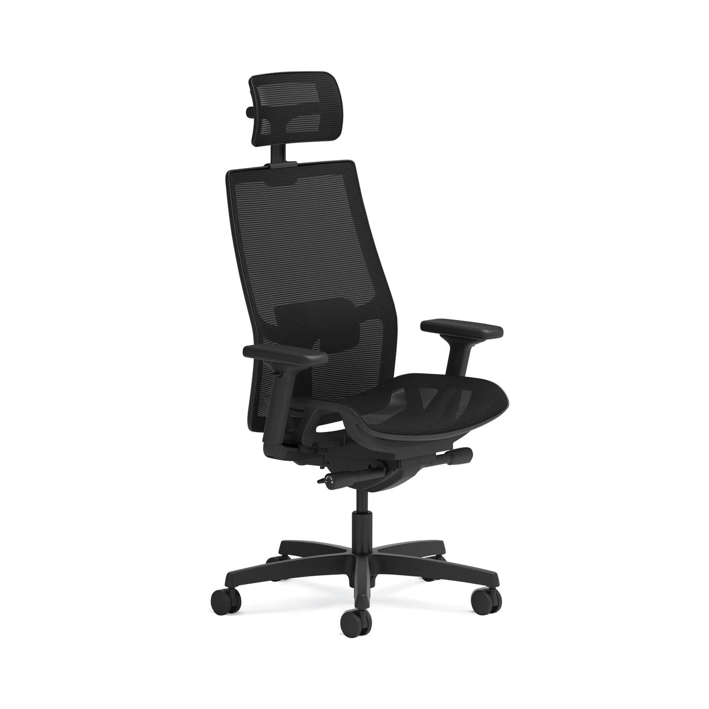 Front view of the Ignition 2.0 Mesh Task Chair with headrest in black, showing mesh back and cushioned seat.