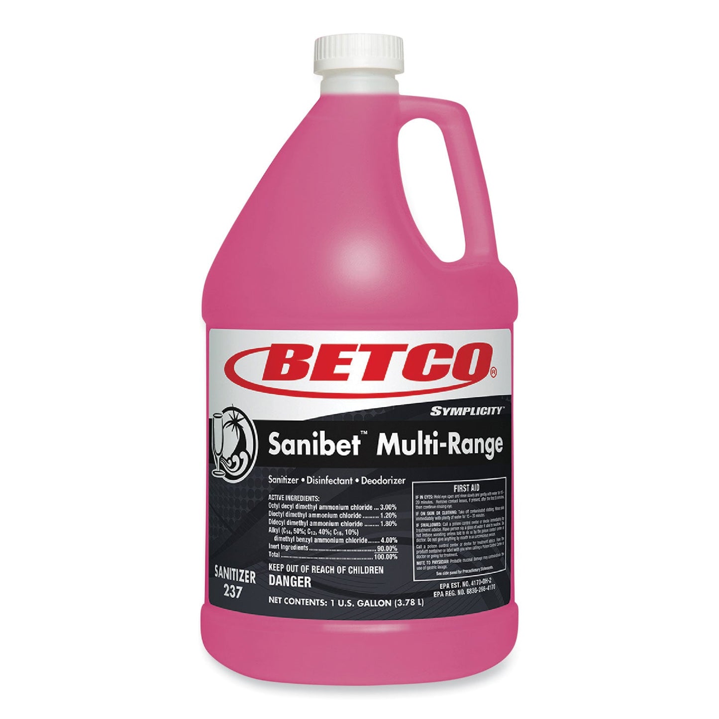 Symplicity Sanibet Multi-Range Sanitizer Disinfectant Deodorizer, 1 gal Bottle, 4/Carton - OrderMe