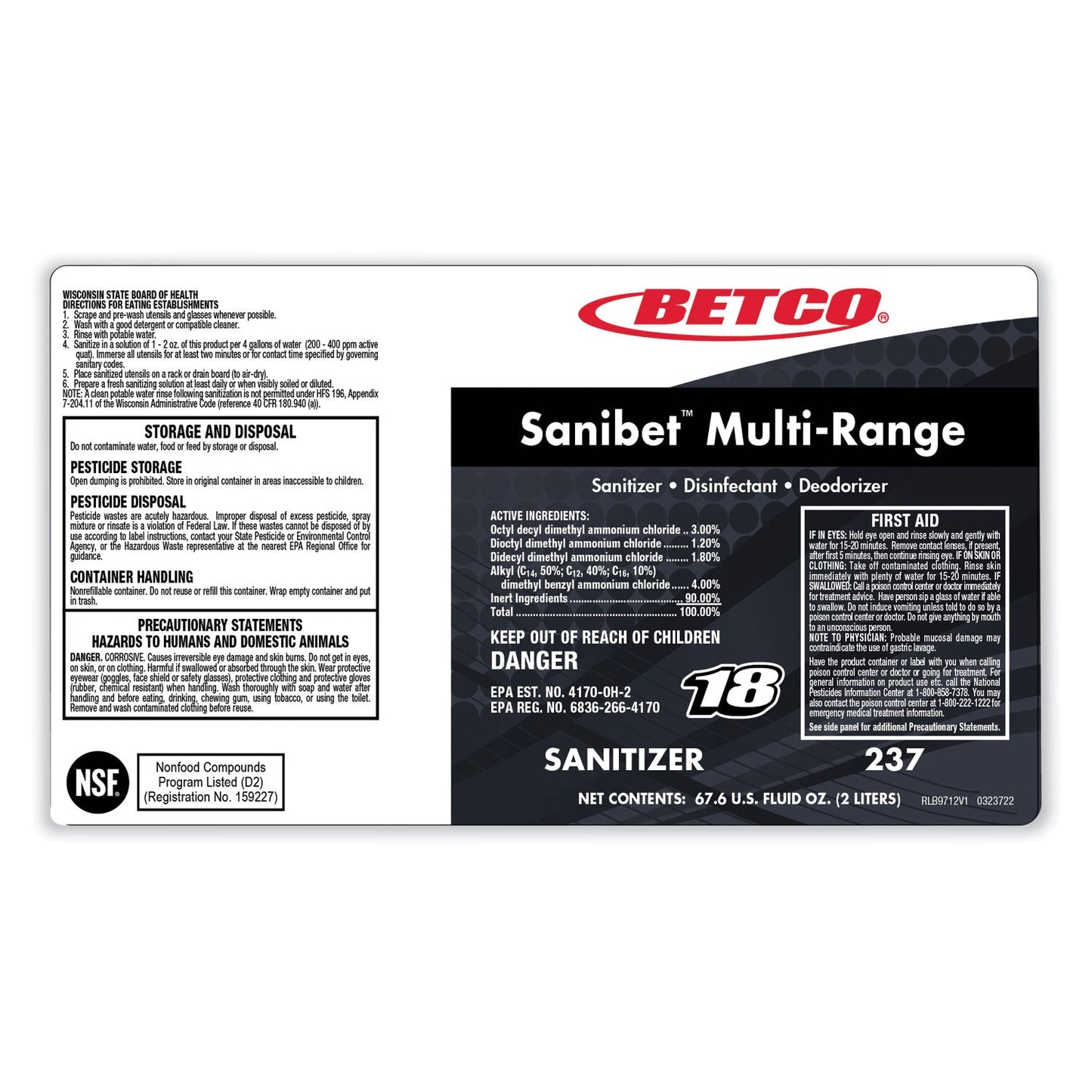 Symplicity Sanibet Multi-Range Sanitizer Disinfectant Deodorizer, 1 gal Bottle, 4/Carton - OrderMe