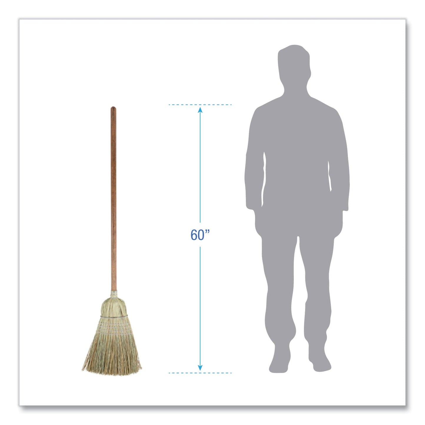 Corn Fiber Brooms, Corn/Synthetic Fiber Bristles, 60" Overall Length, Gray/Natural, 6/Carton - OrderMe