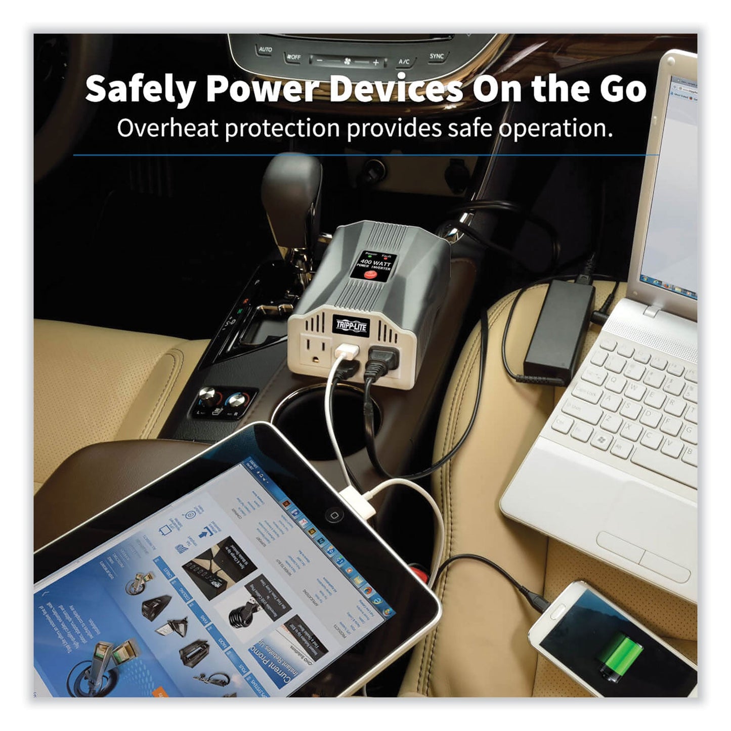 PowerVerter Ultra-Compact Car Inverter, 400 W, Two AC Outlets/Two USB Ports, 3.1 A - OrderMe