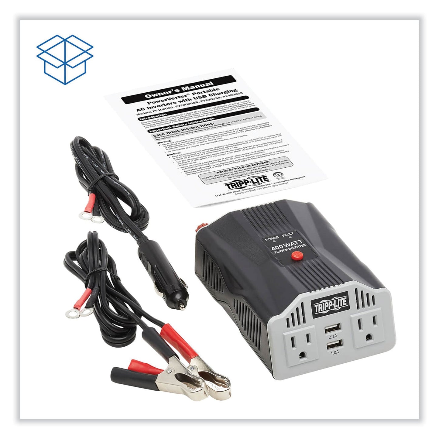 PowerVerter Ultra-Compact Car Inverter, 400 W, Two AC Outlets/Two USB Ports, 3.1 A - OrderMe