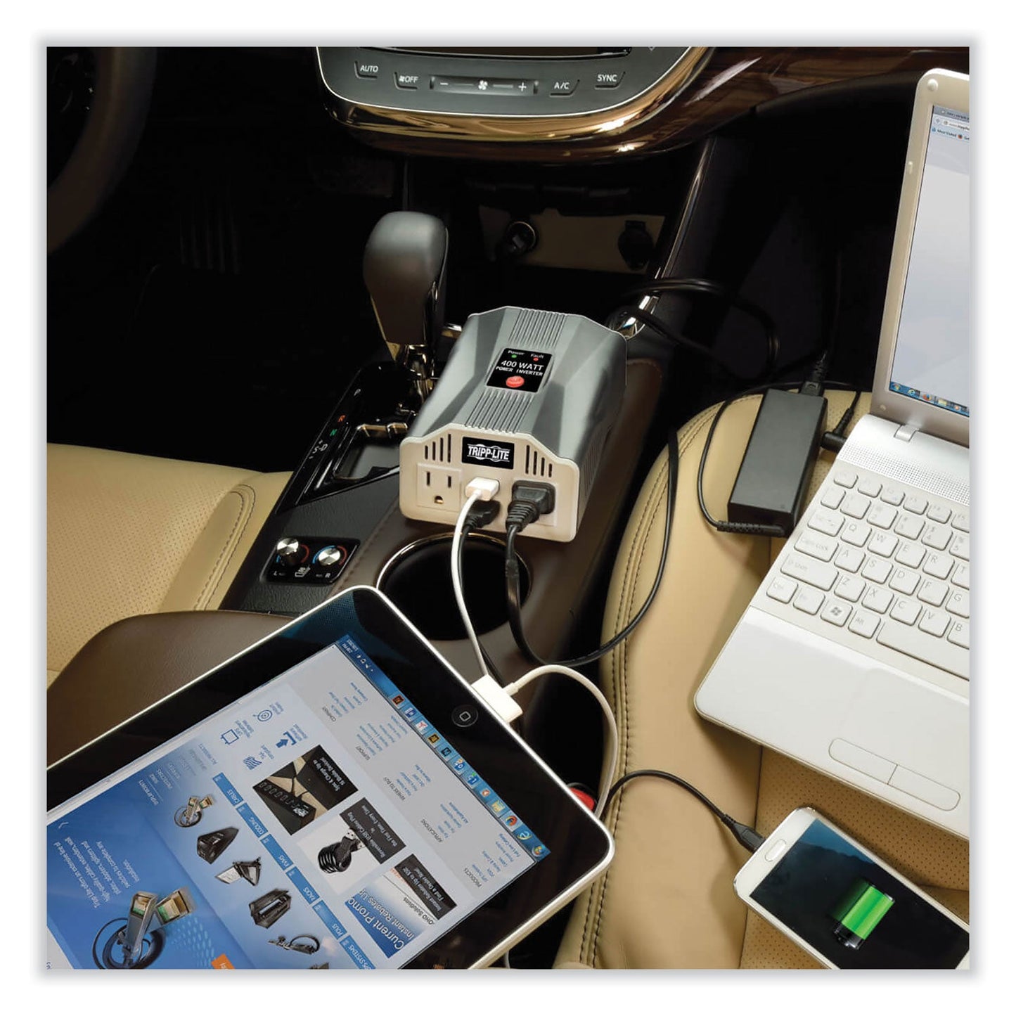 PowerVerter Ultra-Compact Car Inverter, 400 W, Two AC Outlets/Two USB Ports, 3.1 A - OrderMe