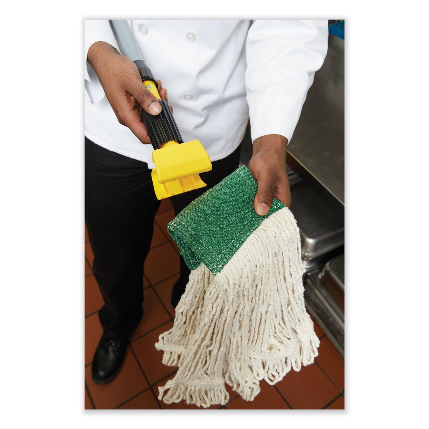 Gripper Hardwood Mop Handle, 1.13" dia x 60", Natural/Yellow - OrderMe