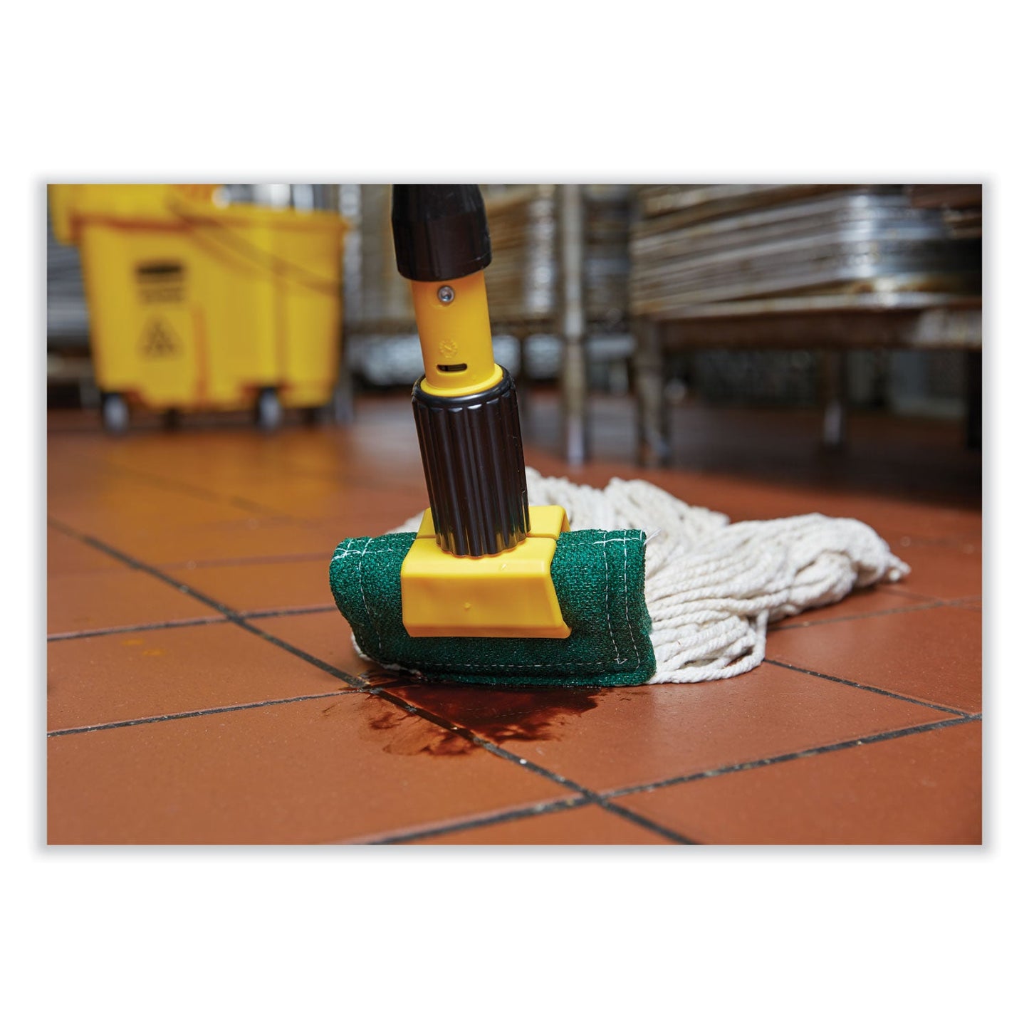 Gripper Hardwood Mop Handle, 1.13" dia x 60", Natural/Yellow - OrderMe