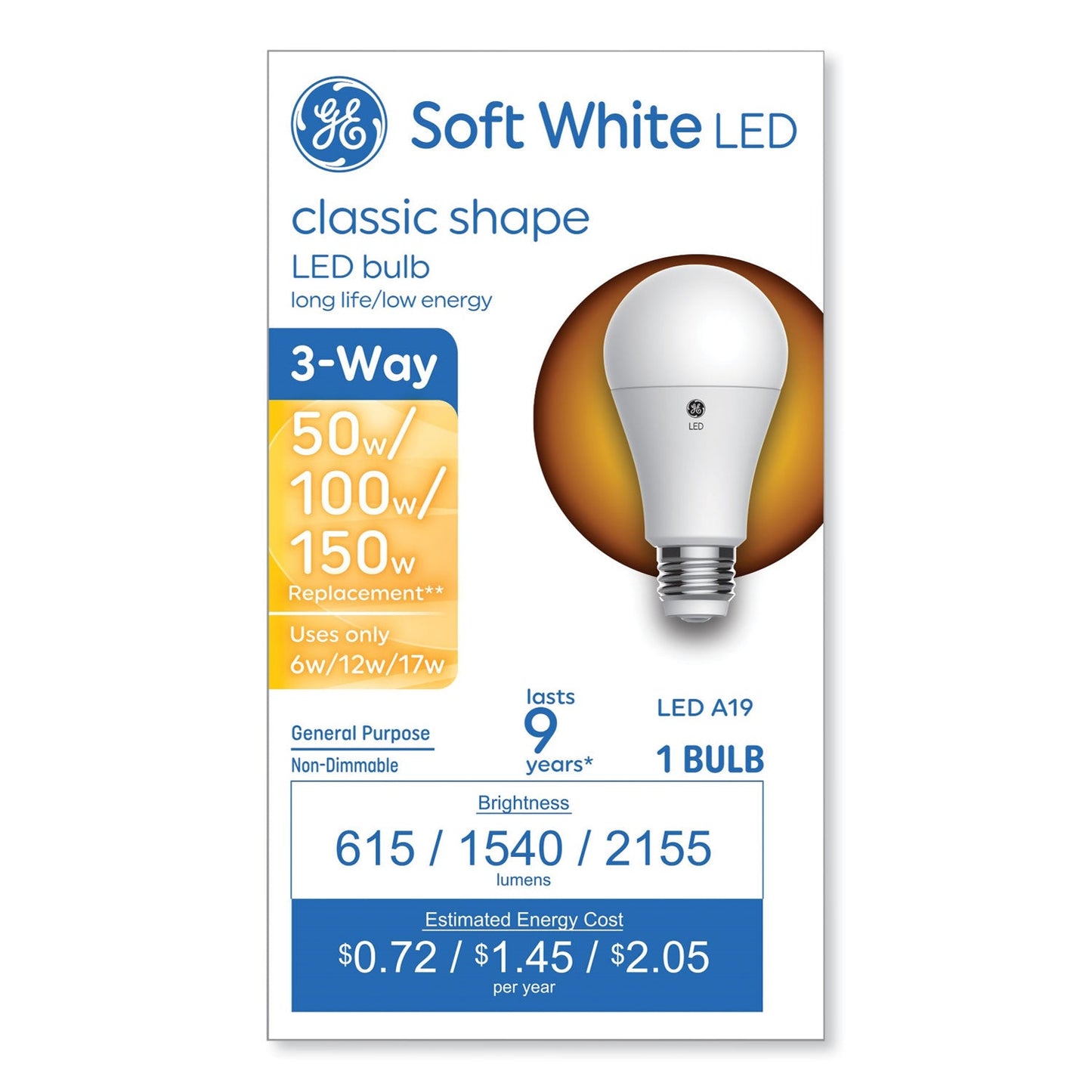 Classic LED SW Non-Dim A19 3-Way Light Bulb, 6 W; 12 W; 17 W, Soft White - OrderMe